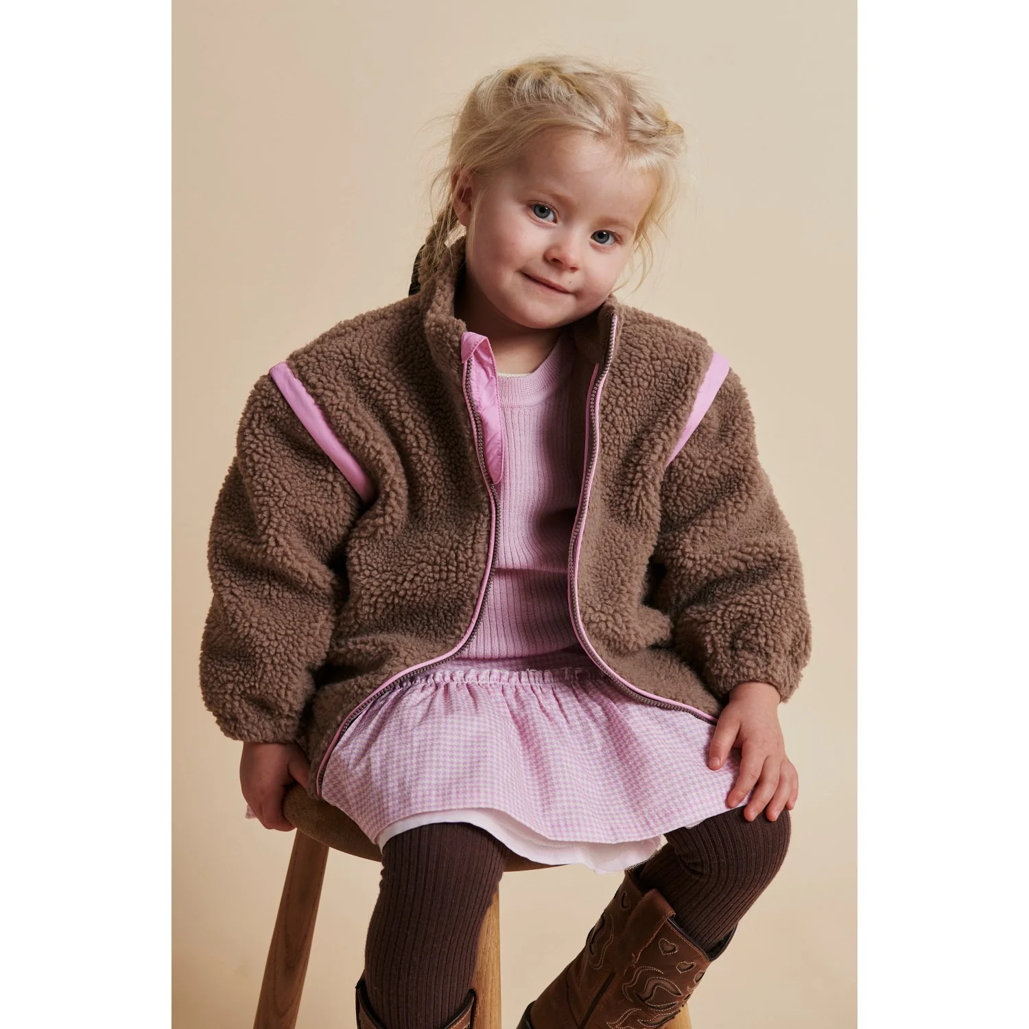COPENHAGEN COLORS Natural/Pink Comb. Teddy Jacket W. Removable Sleeves - Image 5