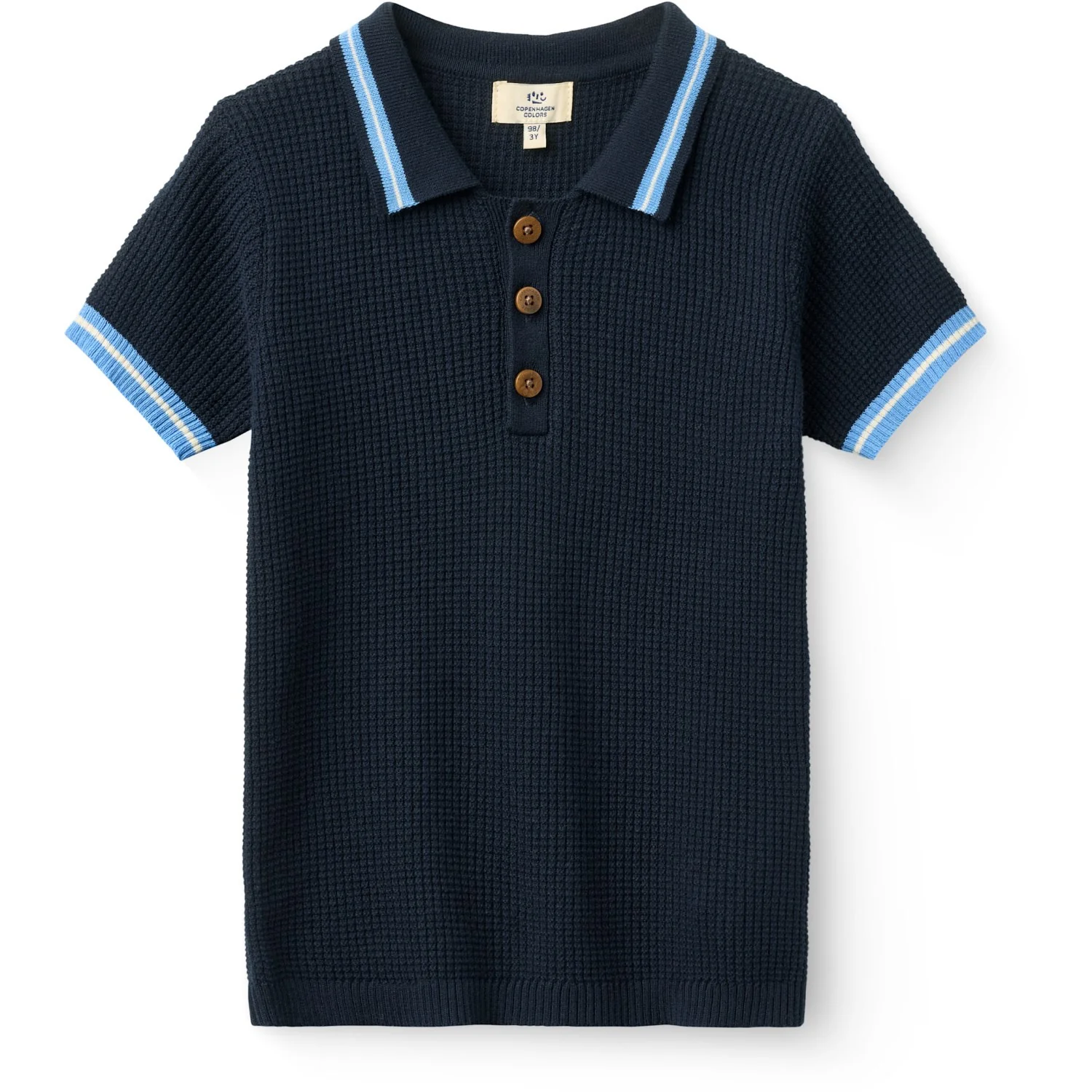 COPENHAGEN COLORS Navy, Blue, Cream Comb. Knitted Pattern Polo