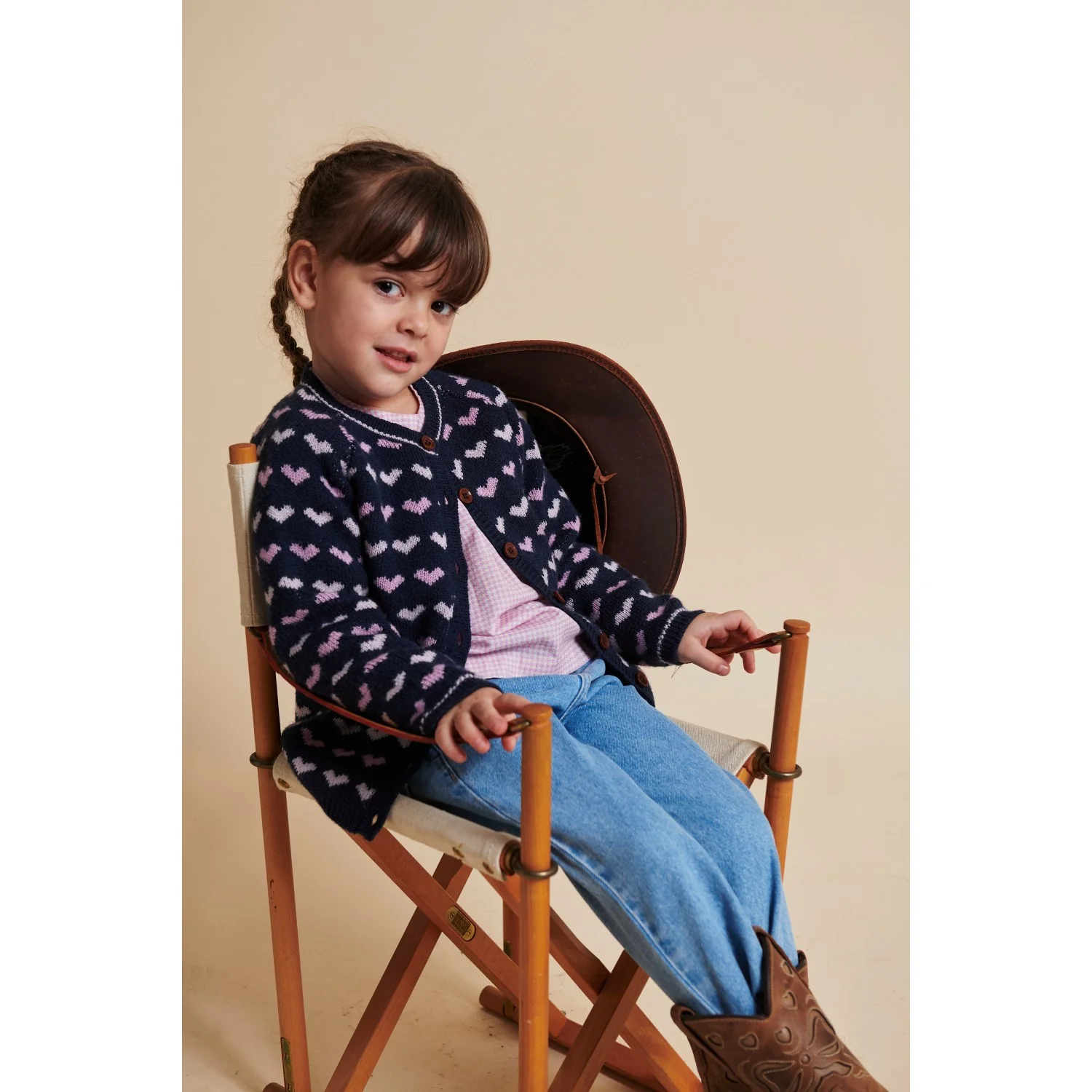 COPENHAGEN COLORS Navy/Bubblegum Comb Merino Heart Cardigan - Image 4