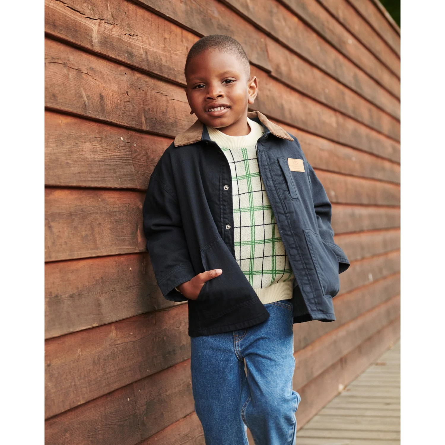 COPENHAGEN COLORS Navy Comb Twill Jacket W. Corduroy Collar - Image 3
