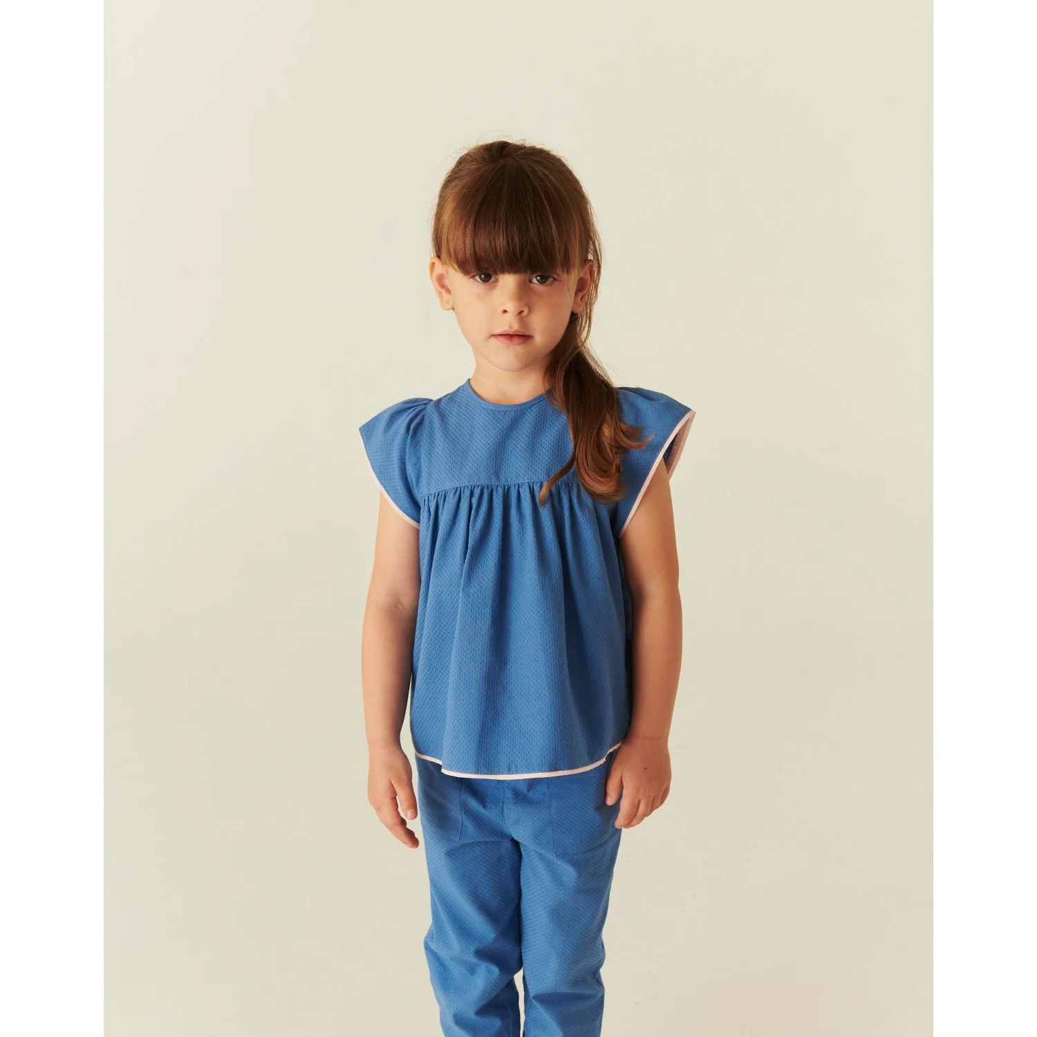 COPENHAGEN COLORS Ocean Blue Comb. Blouse W. Contrast Piping - Image 6