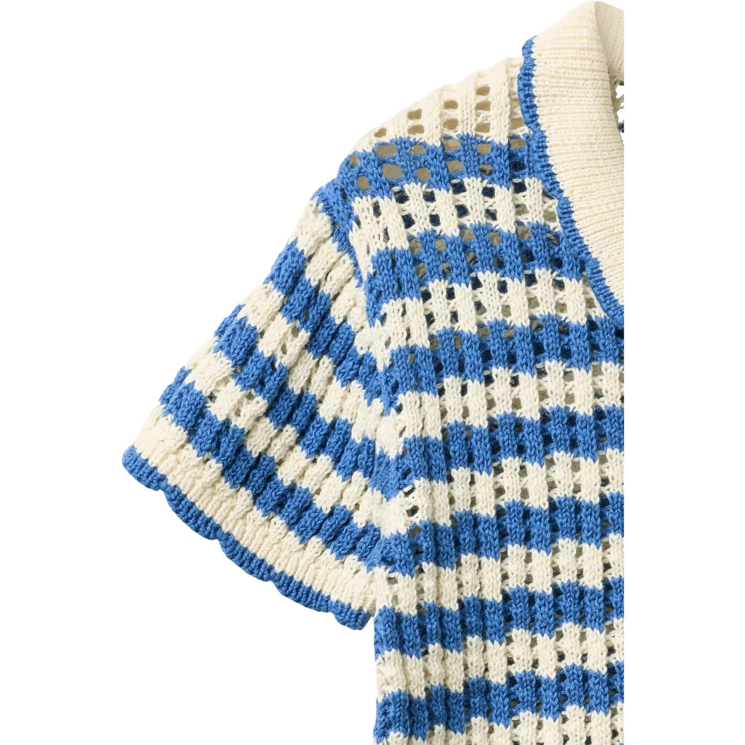 COPENHAGEN COLORS Ocean Blue/Cream Comb Crochet Ss Cardigan - Image 2