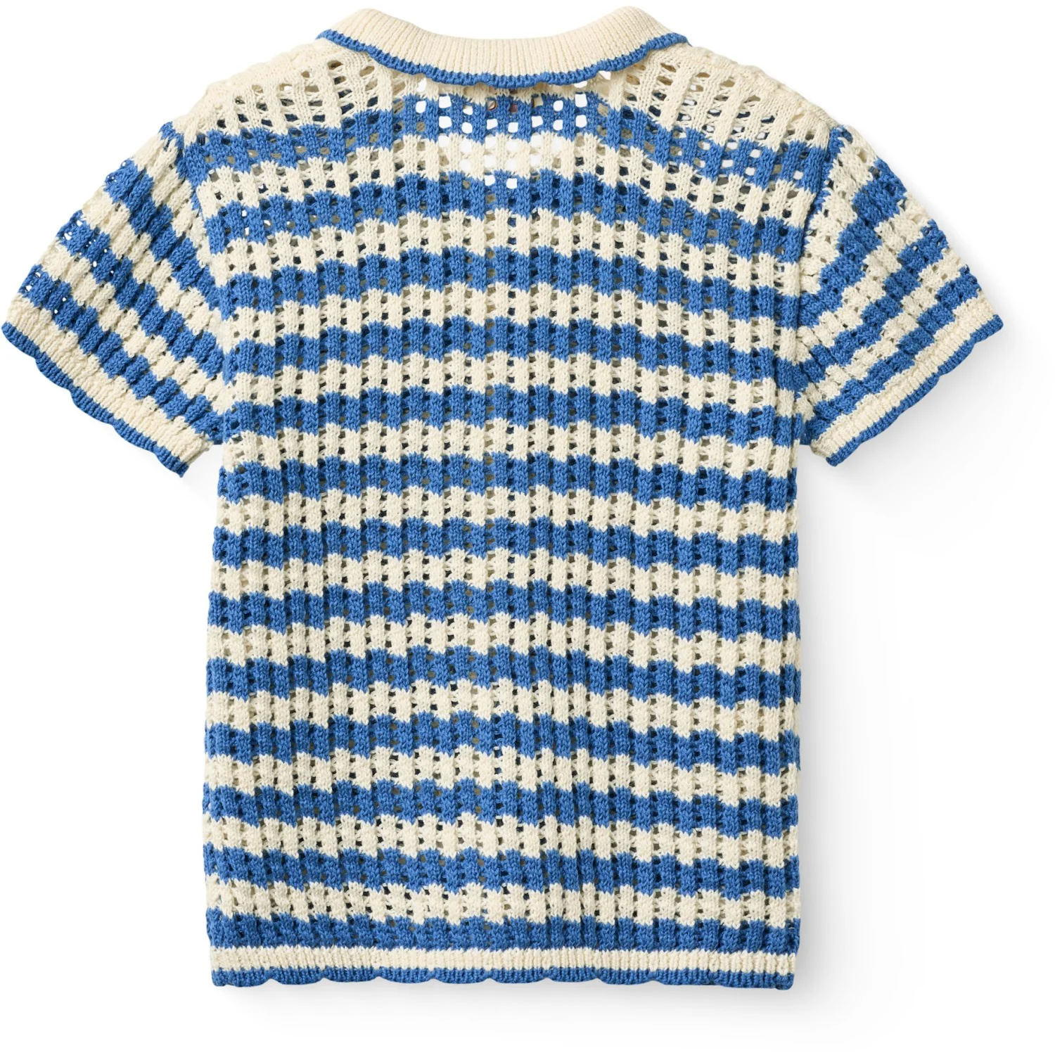 COPENHAGEN COLORS Ocean Blue/Cream Comb Crochet Ss Cardigan - Image 3
