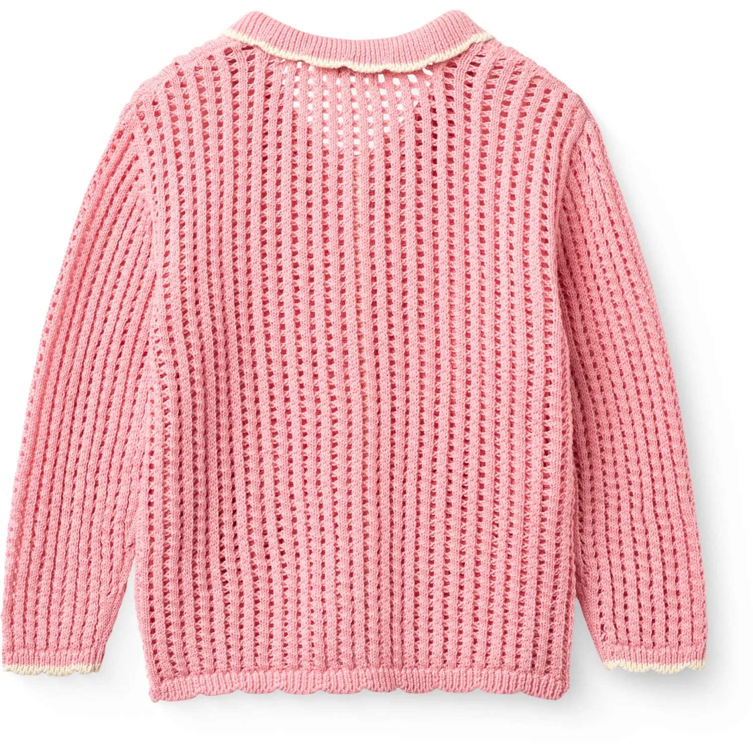 COPENHAGEN COLORS Pink W Cream Crochet Ls Cardigan - Image 3