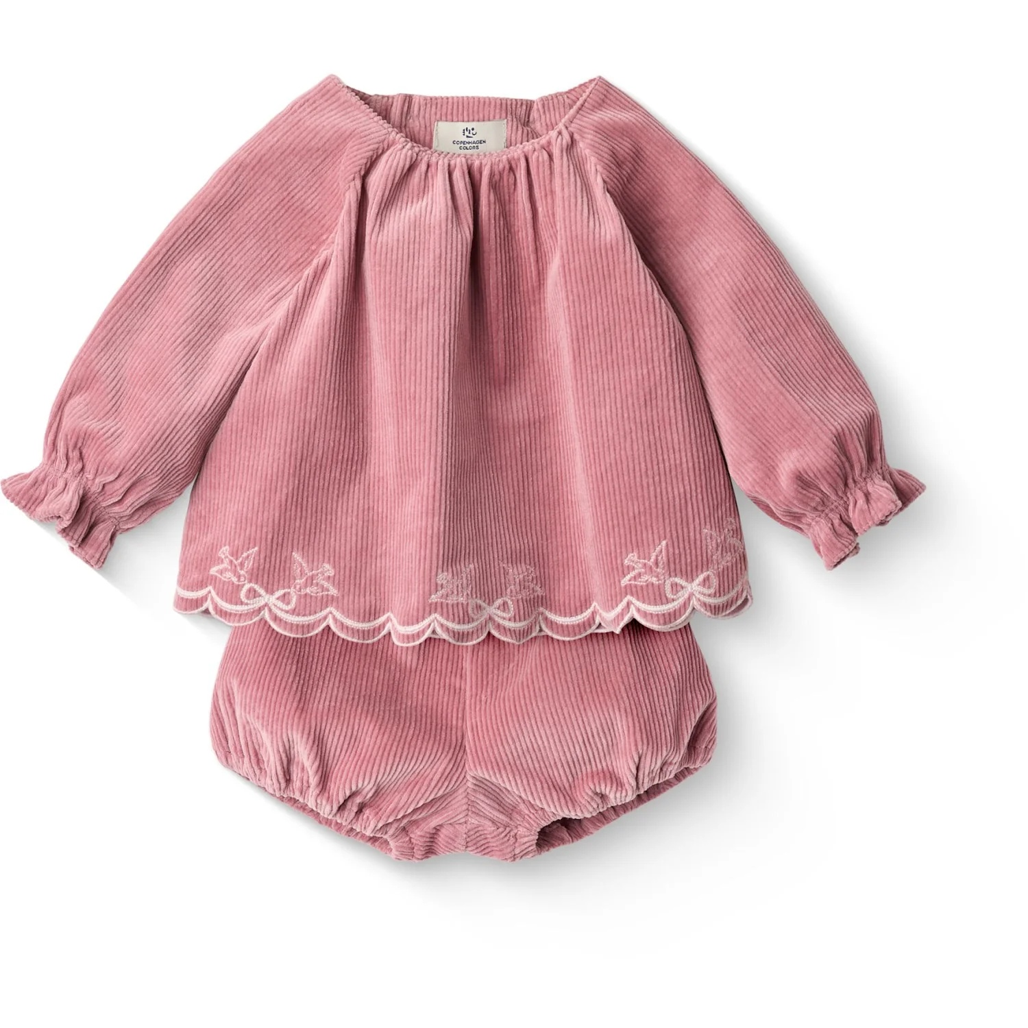 COPENHAGEN COLORS Rose Comb Corduroy Baby Set W. Emb.