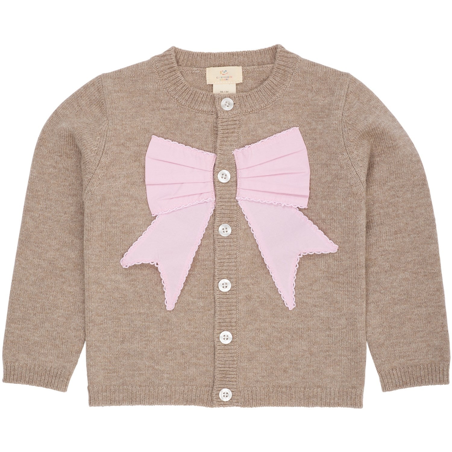 COPENHAGEN COLORS Sand/Lavender Comb. Cashmere Cardigan W. Poplin Bow