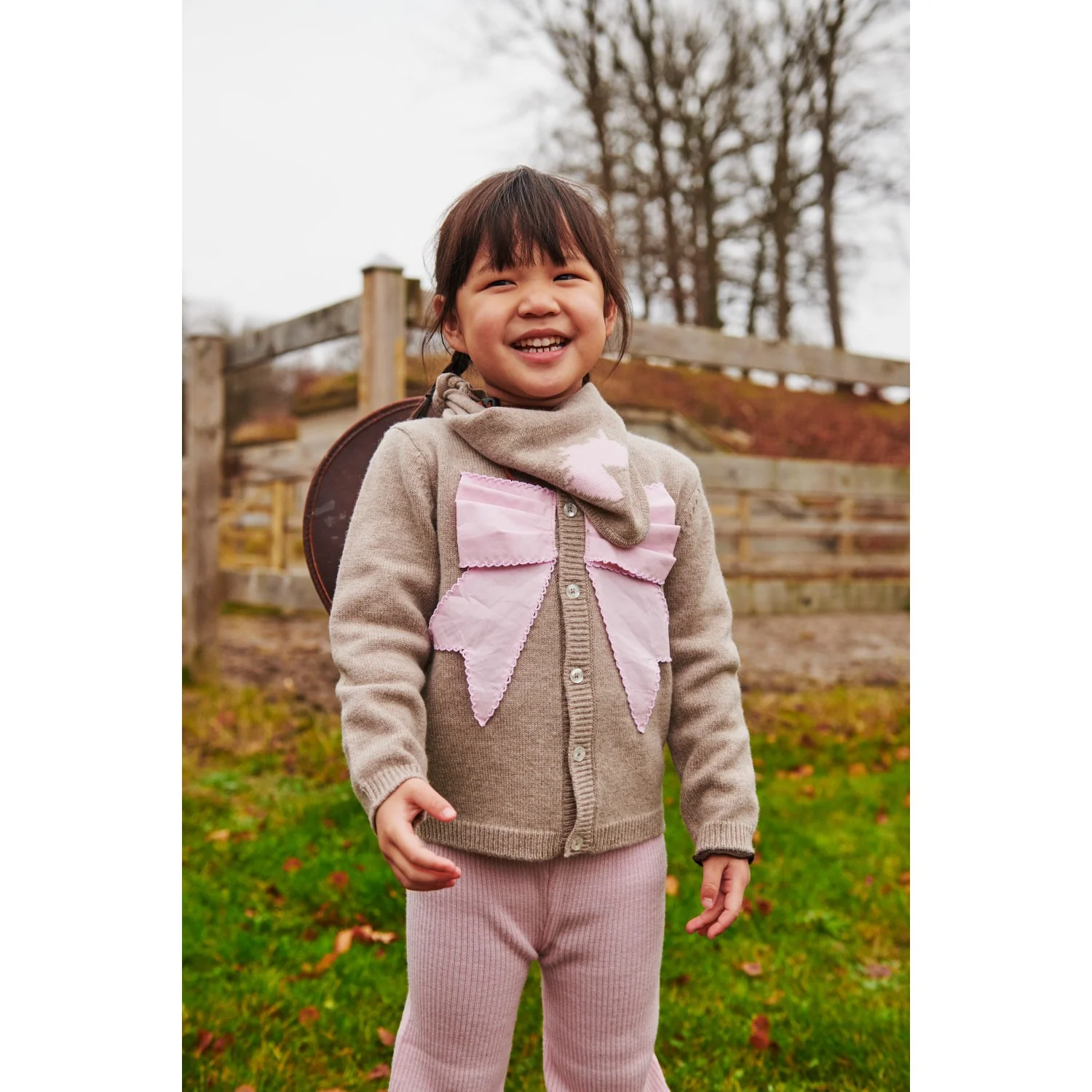 COPENHAGEN COLORS Sand/Lavender Comb. Cashmere Cardigan W. Poplin Bow - Image 2