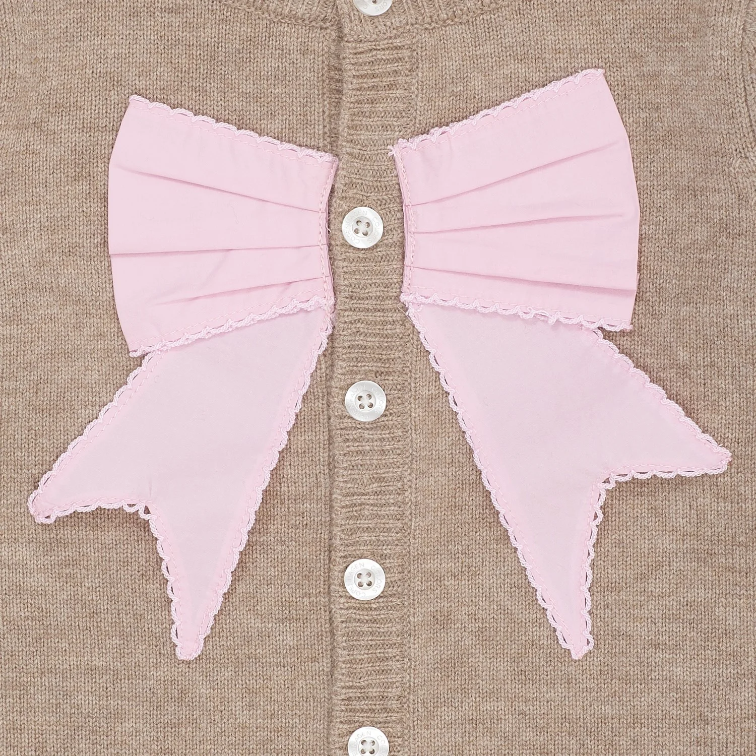 COPENHAGEN COLORS Sand/Lavender Comb. Cashmere Cardigan W. Poplin Bow - Image 4