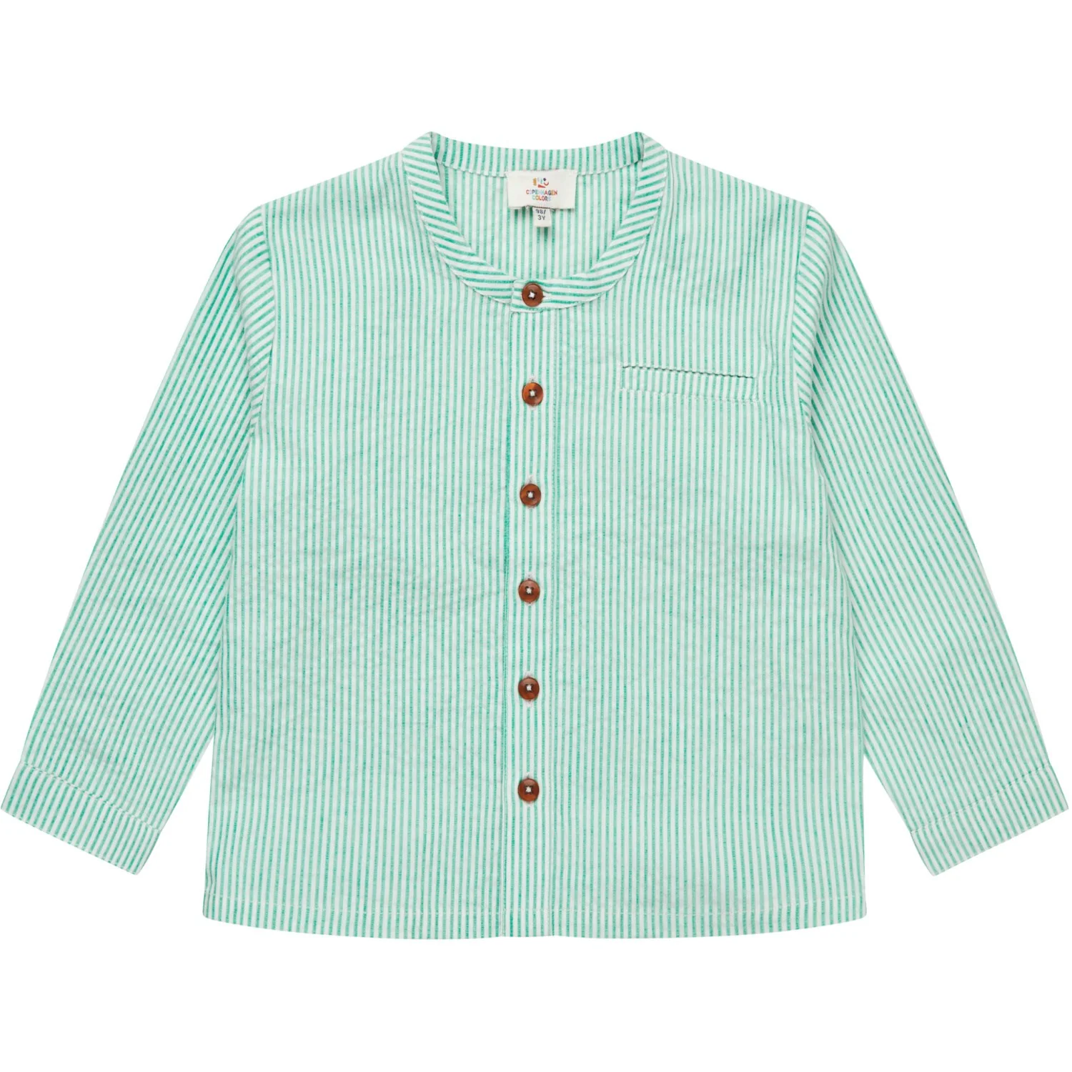 COPENHAGEN COLORS Sharp Green W Cream Stripe Seersucker Shirt W. Placket