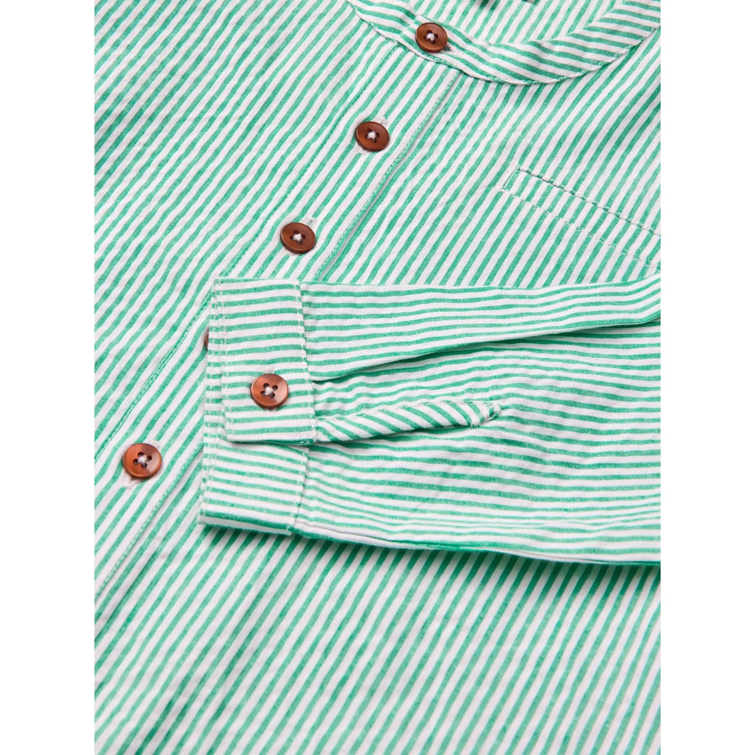 COPENHAGEN COLORS Sharp Green W Cream Stripe Seersucker Shirt W. Placket - Image 2
