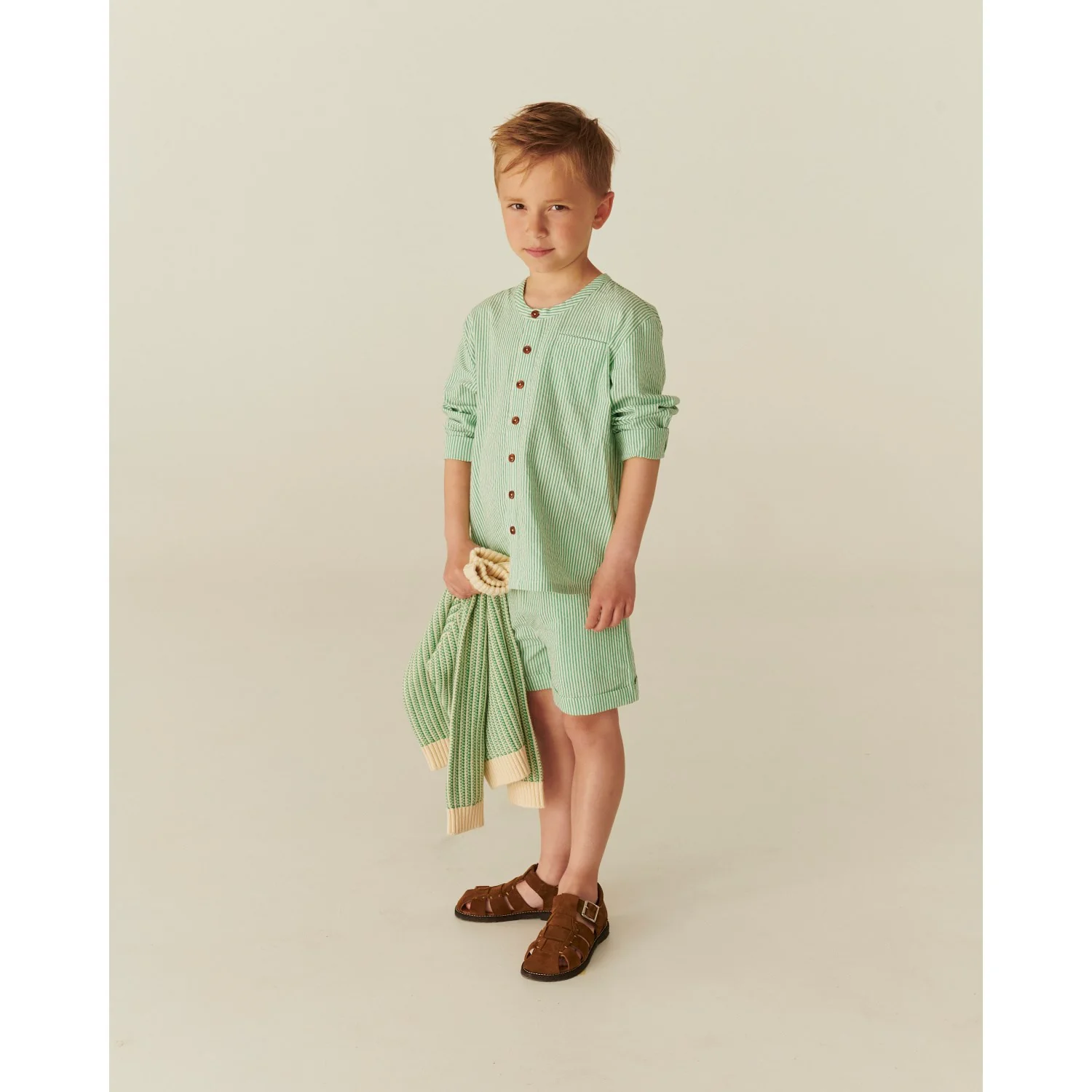 COPENHAGEN COLORS Sharp Green W Cream Stripe Seersucker Shorts Sporty - Image 2