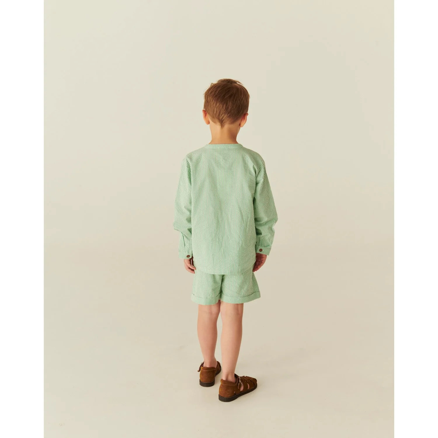 COPENHAGEN COLORS Sharp Green W Cream Stripe Seersucker Shorts Sporty - Image 3