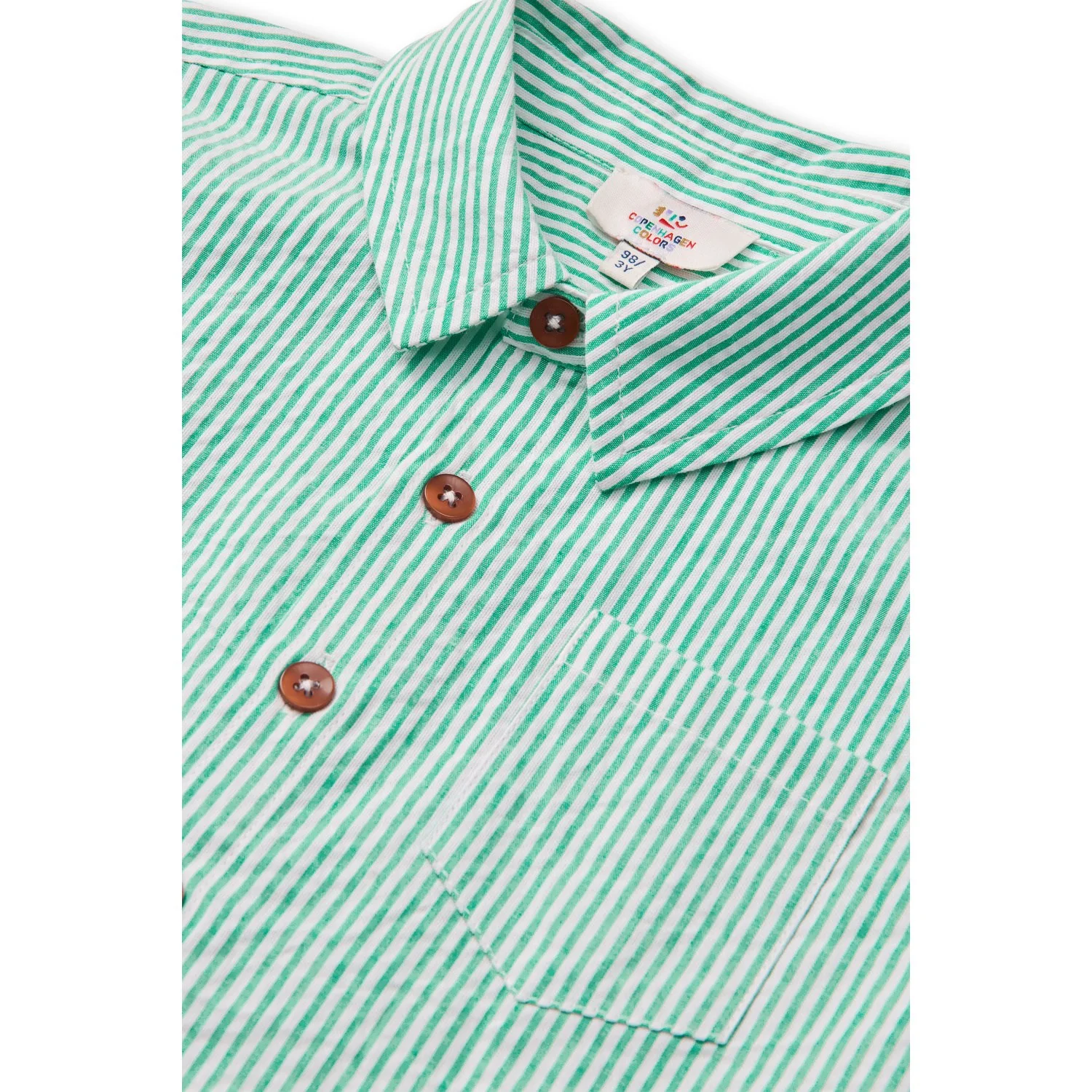 COPENHAGEN COLORS Sharp Green W Cream Stripe Seersucker Ss Shirt - Image 2