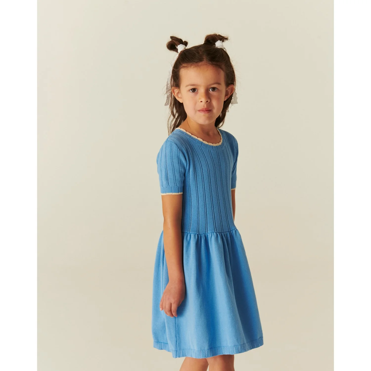 COPENHAGEN COLORS Sky Blue Comb Knitted Pointelle Dress - Image 2