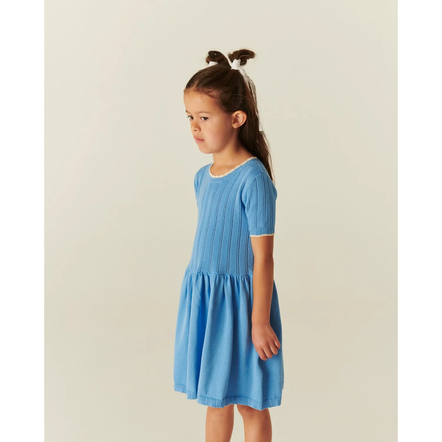 COPENHAGEN COLORS Sky Blue Comb Knitted Pointelle Dress - Image 3