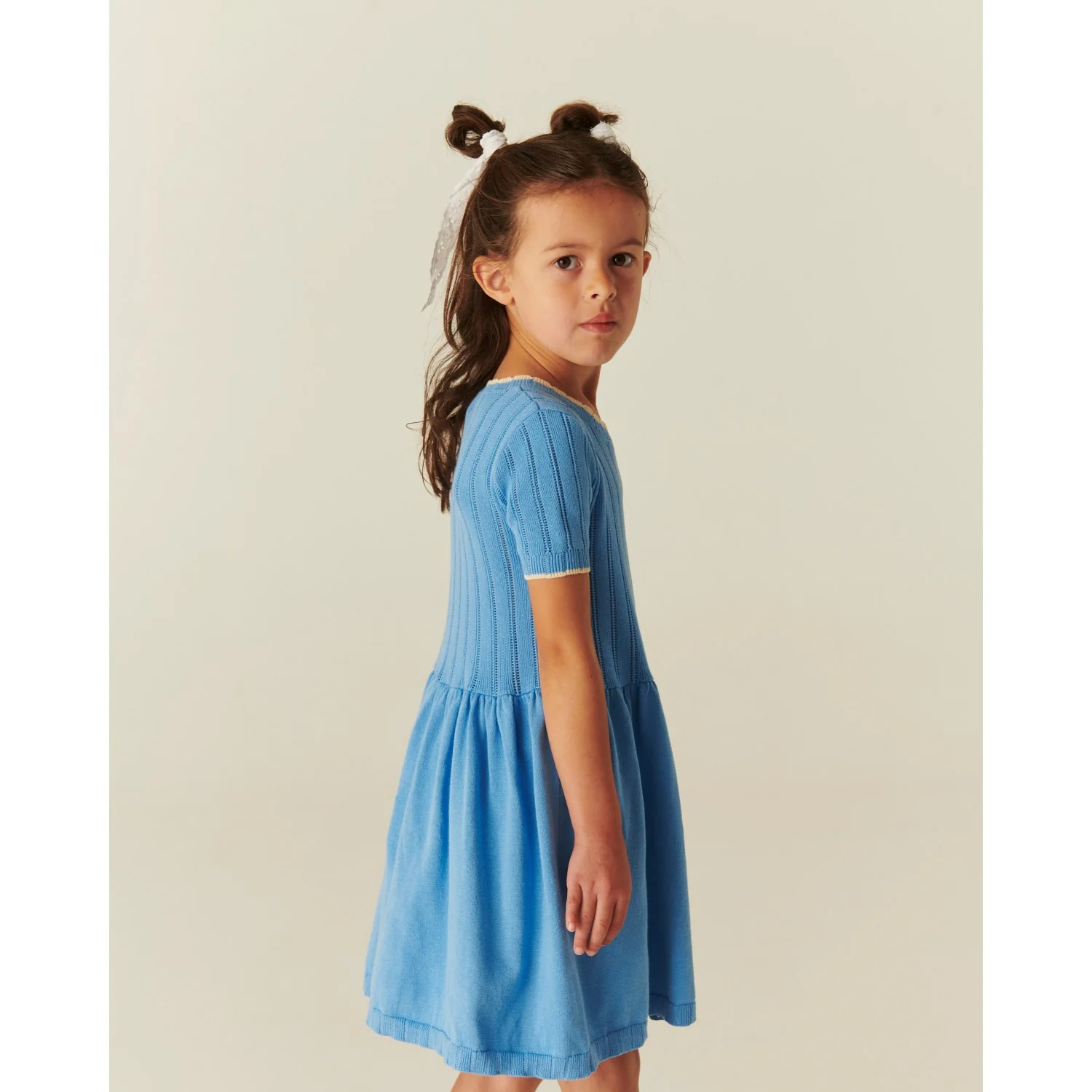 COPENHAGEN COLORS Sky Blue Comb Knitted Pointelle Dress - Image 4