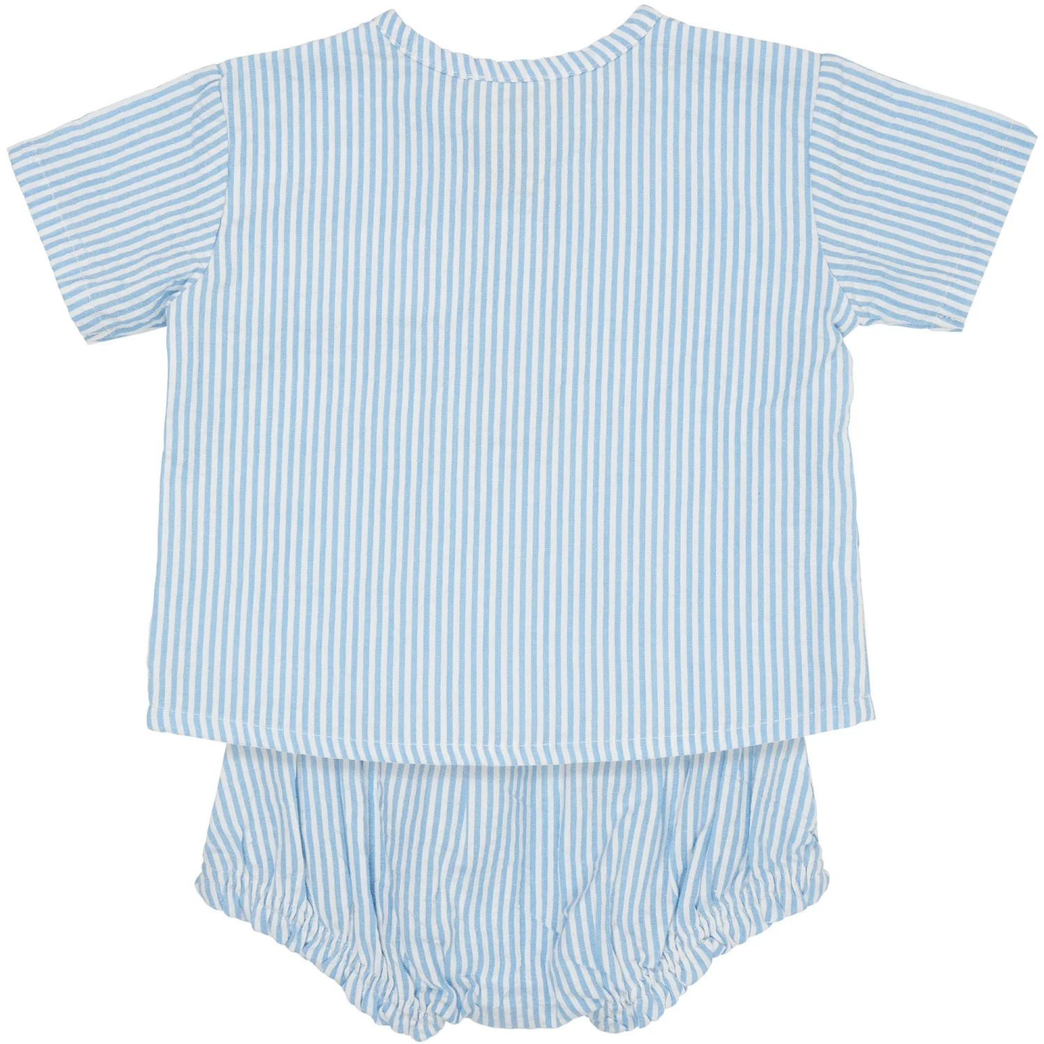 COPENHAGEN COLORS Sky Blue W Cream Stripe Seersucker Baby Set - Image 4