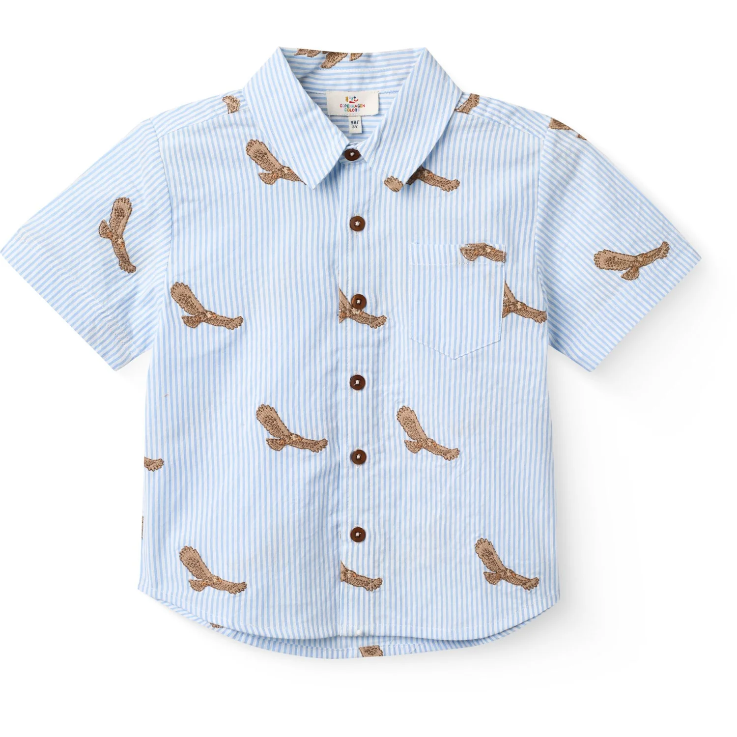 COPENHAGEN COLORS Sky Blue W Cream Stripe Seersucker Shirt W. Emb