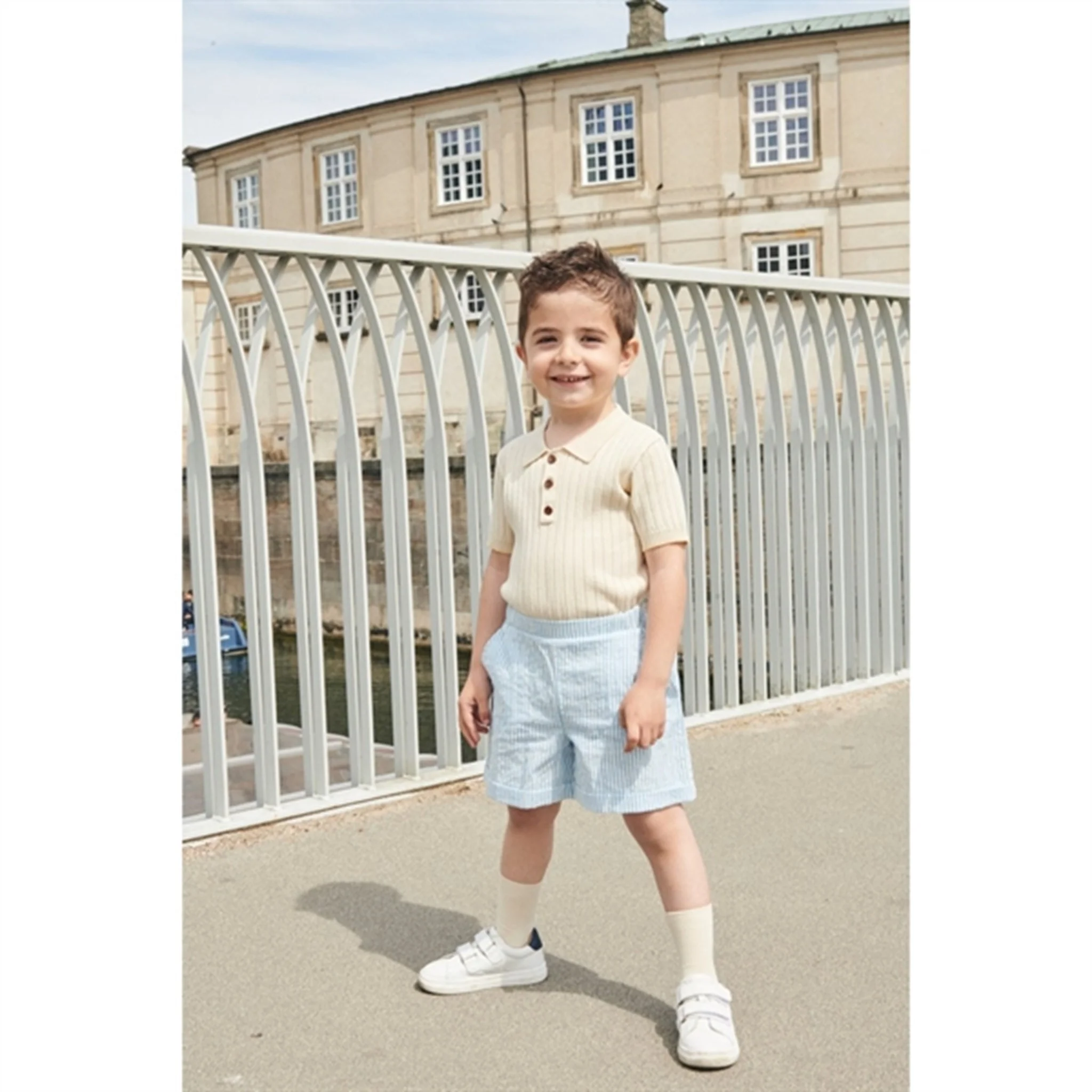 Copenhagen Colors Sky Blue W Cream Stripe Seersucker Sporty Shorts - Image 2