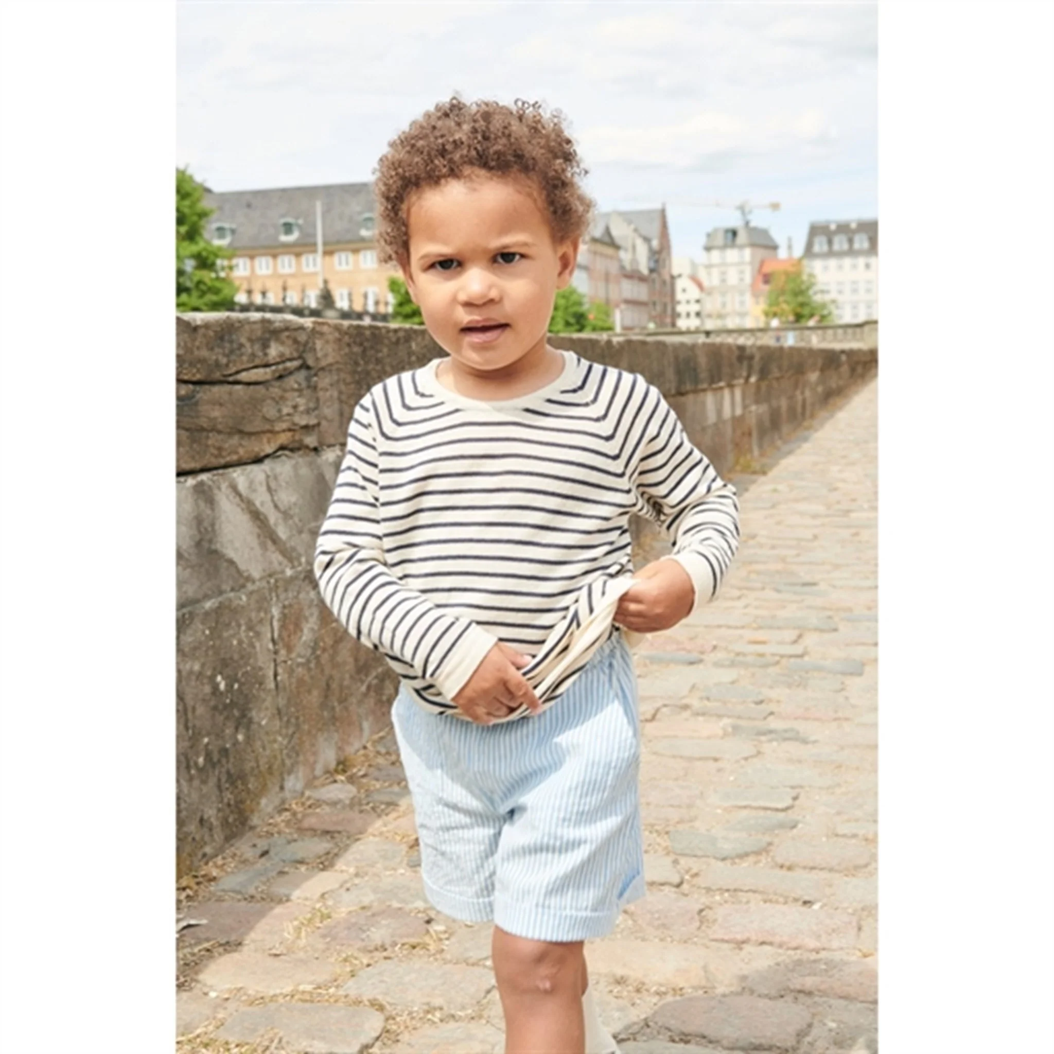 Copenhagen Colors Sky Blue W Cream Stripe Seersucker Sporty Shorts - Image 3