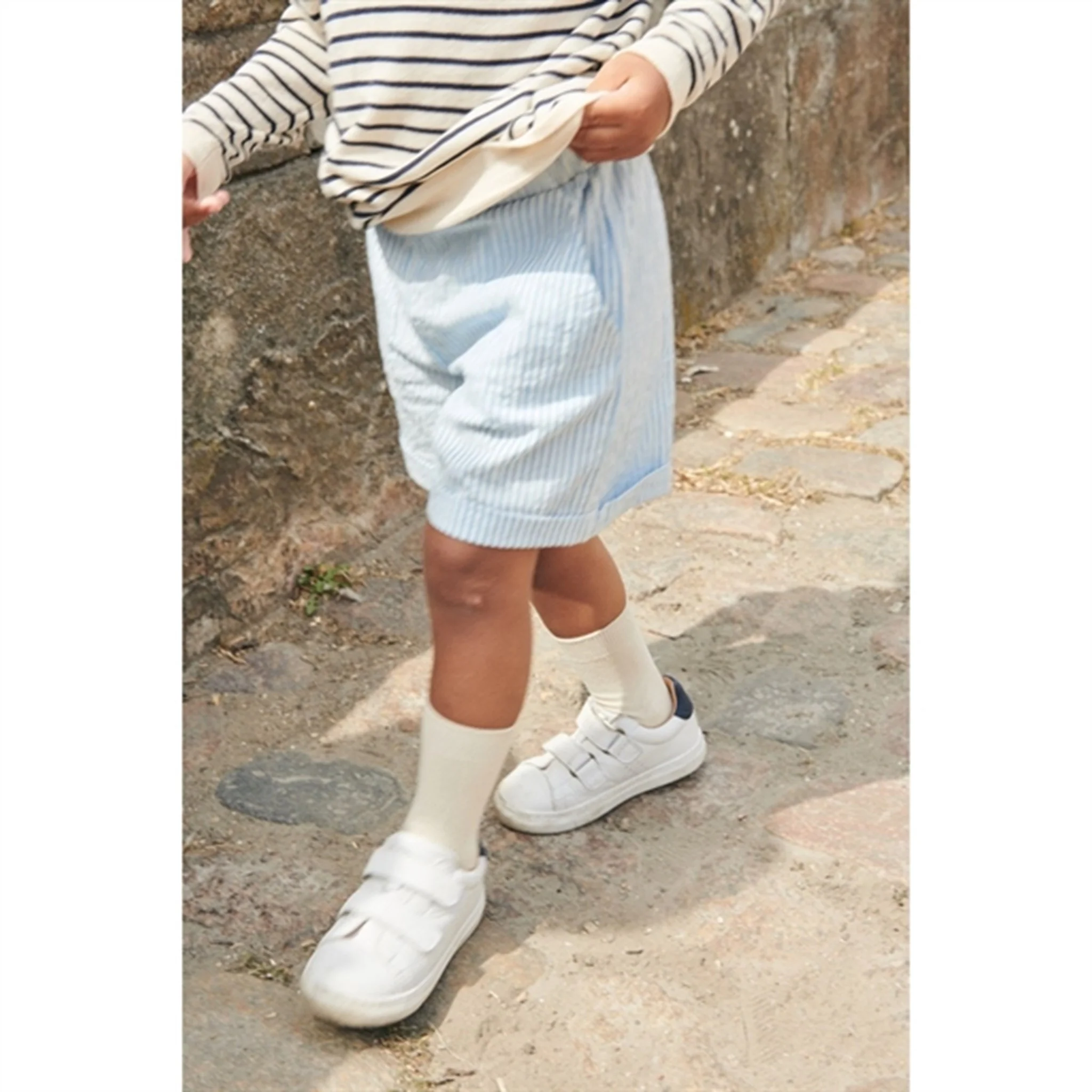 Copenhagen Colors Sky Blue W Cream Stripe Seersucker Sporty Shorts - Image 5