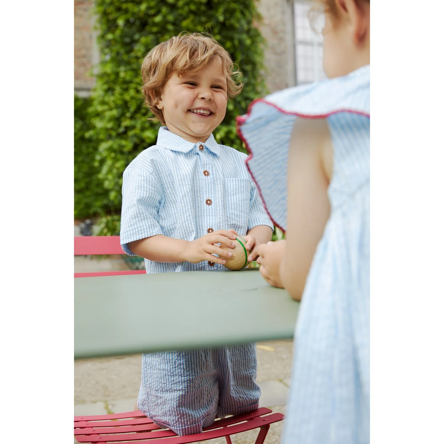 COPENHAGEN COLORS Sky Blue W Cream Stripe Seersucker Ss Shirt - Image 2