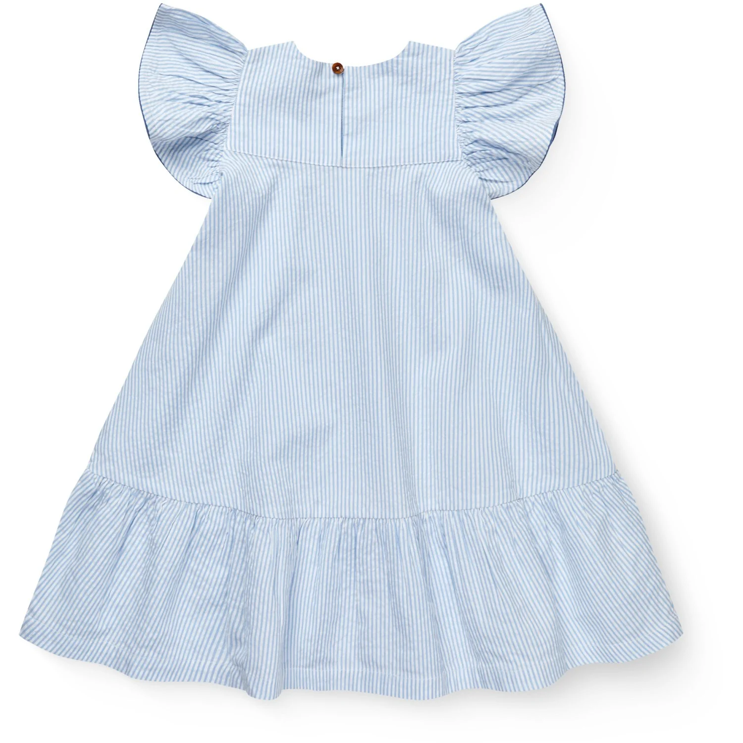 COPENHAGEN COLORS Sky Blue W Cream Stripe W Ocean Blue Seersucker Dress W. Frill Sleeves - Image 7