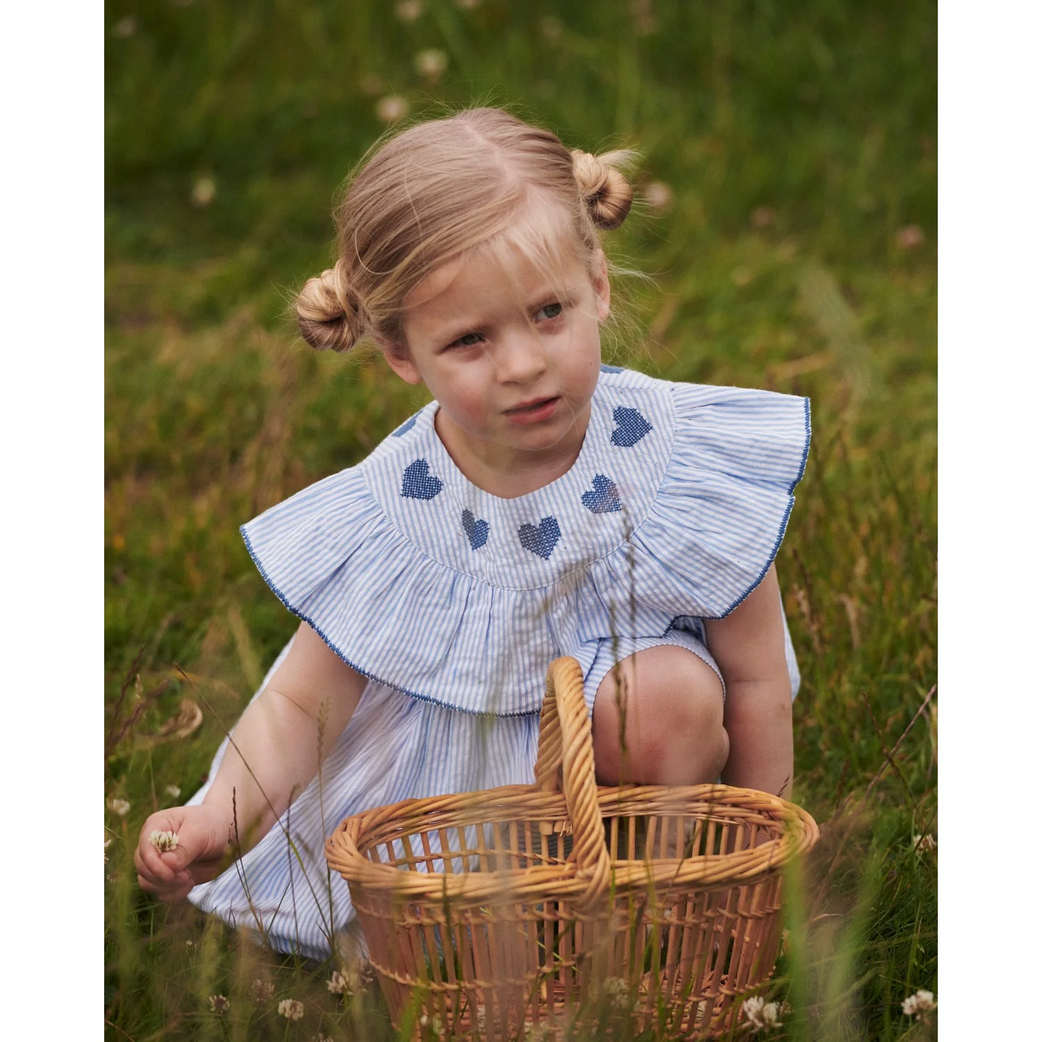 COPENHAGEN COLORS Sky Blue W Cream Stripe W Ocean Blue Seersucker Dress W. Heart - Image 2