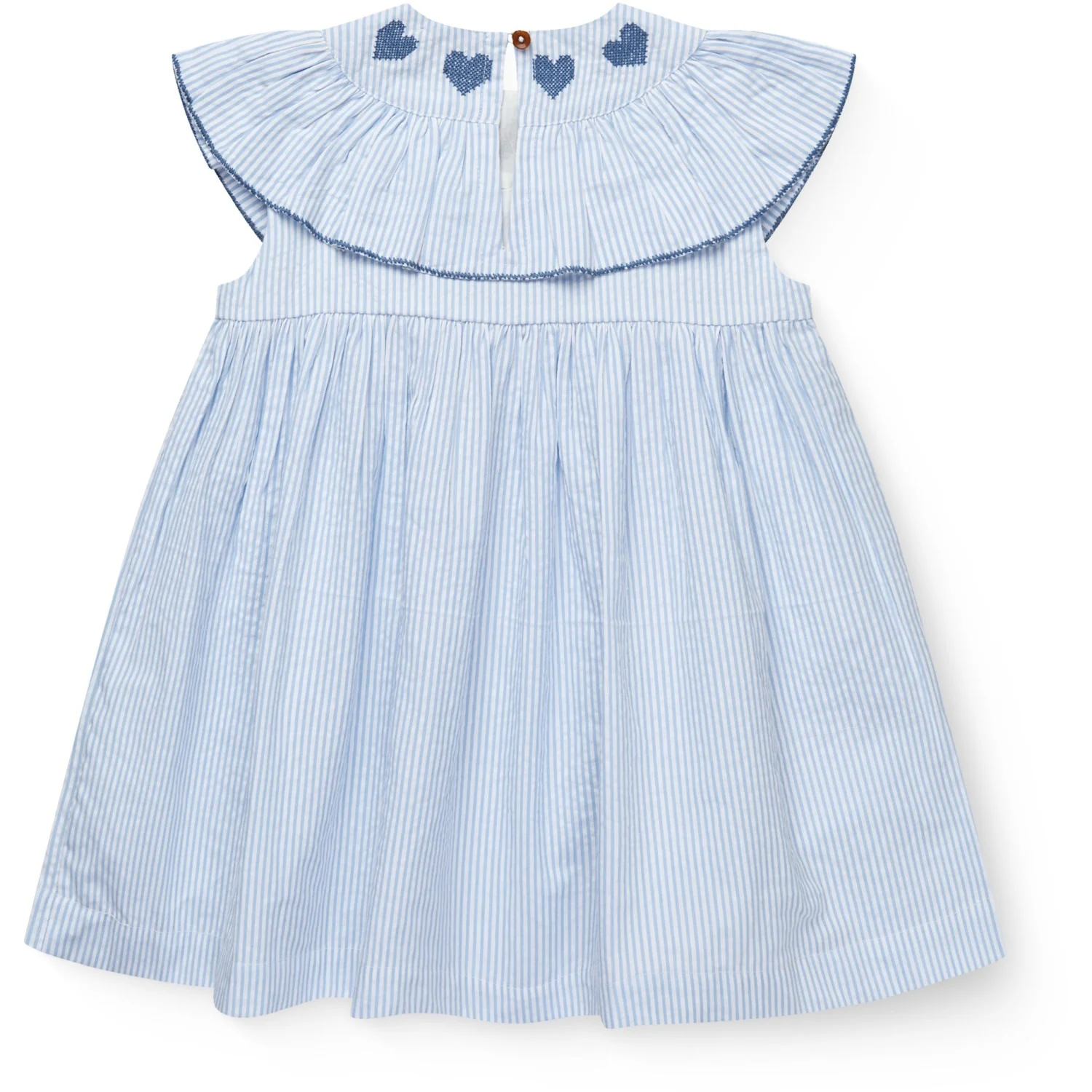 COPENHAGEN COLORS Sky Blue W Cream Stripe W Ocean Blue Seersucker Dress W. Heart - Image 8