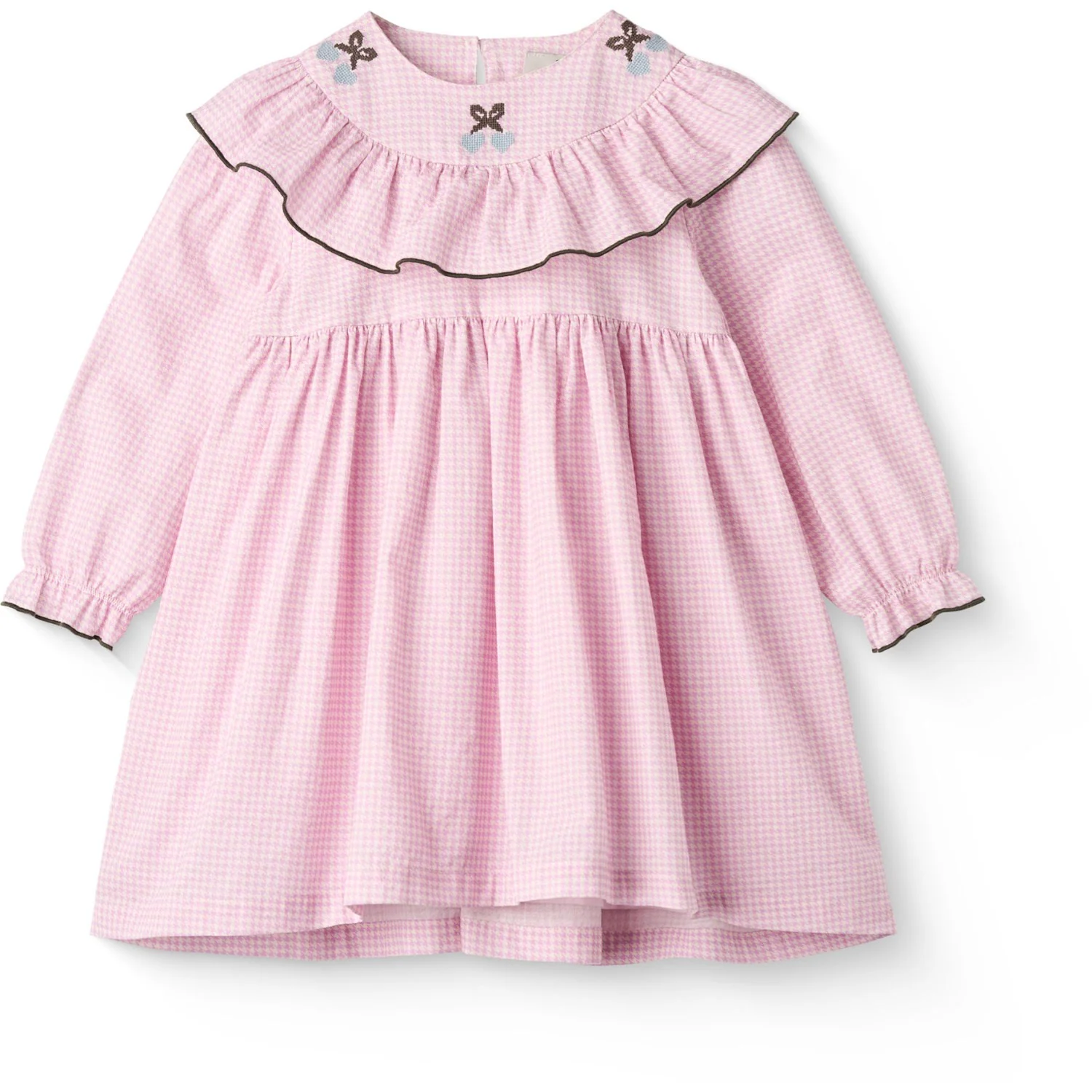COPENHAGEN COLORS Syringa Comb. Houndstooth Frill Dress W. Embroidery