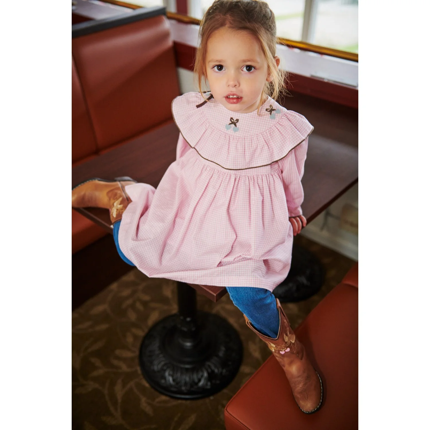 COPENHAGEN COLORS Syringa Comb. Houndstooth Frill Dress W. Embroidery - Image 2