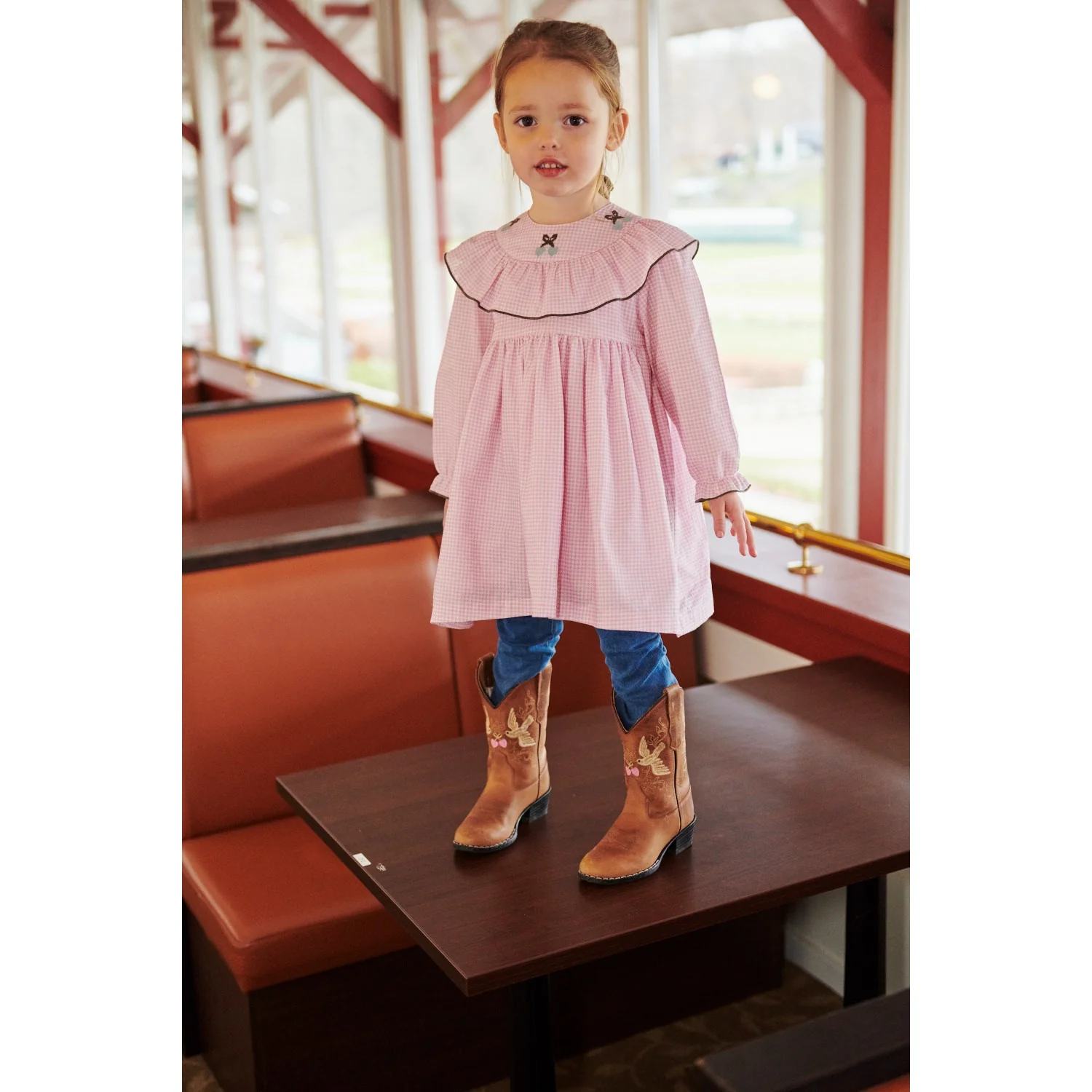 COPENHAGEN COLORS Syringa Comb. Houndstooth Frill Dress W. Embroidery - Image 3