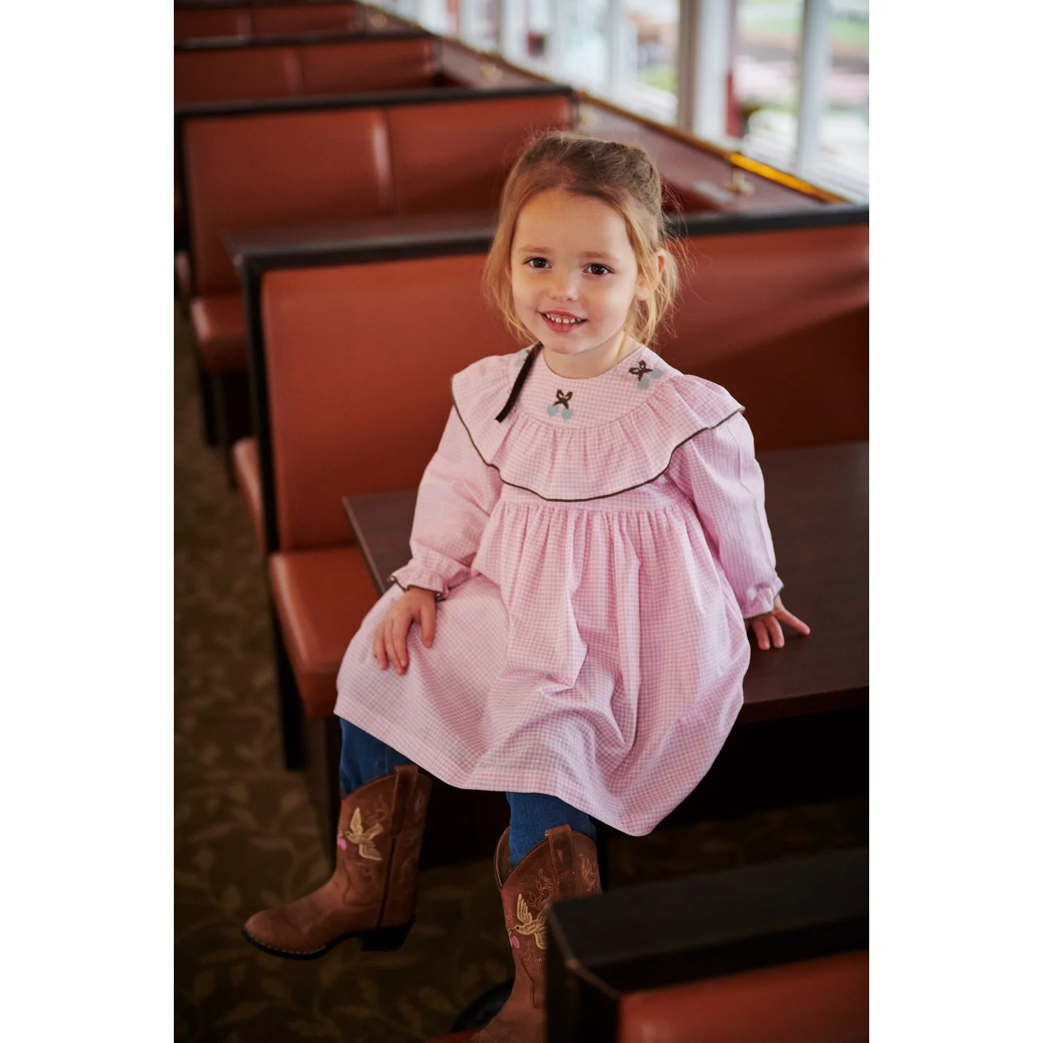 COPENHAGEN COLORS Syringa Comb. Houndstooth Frill Dress W. Embroidery - Image 5