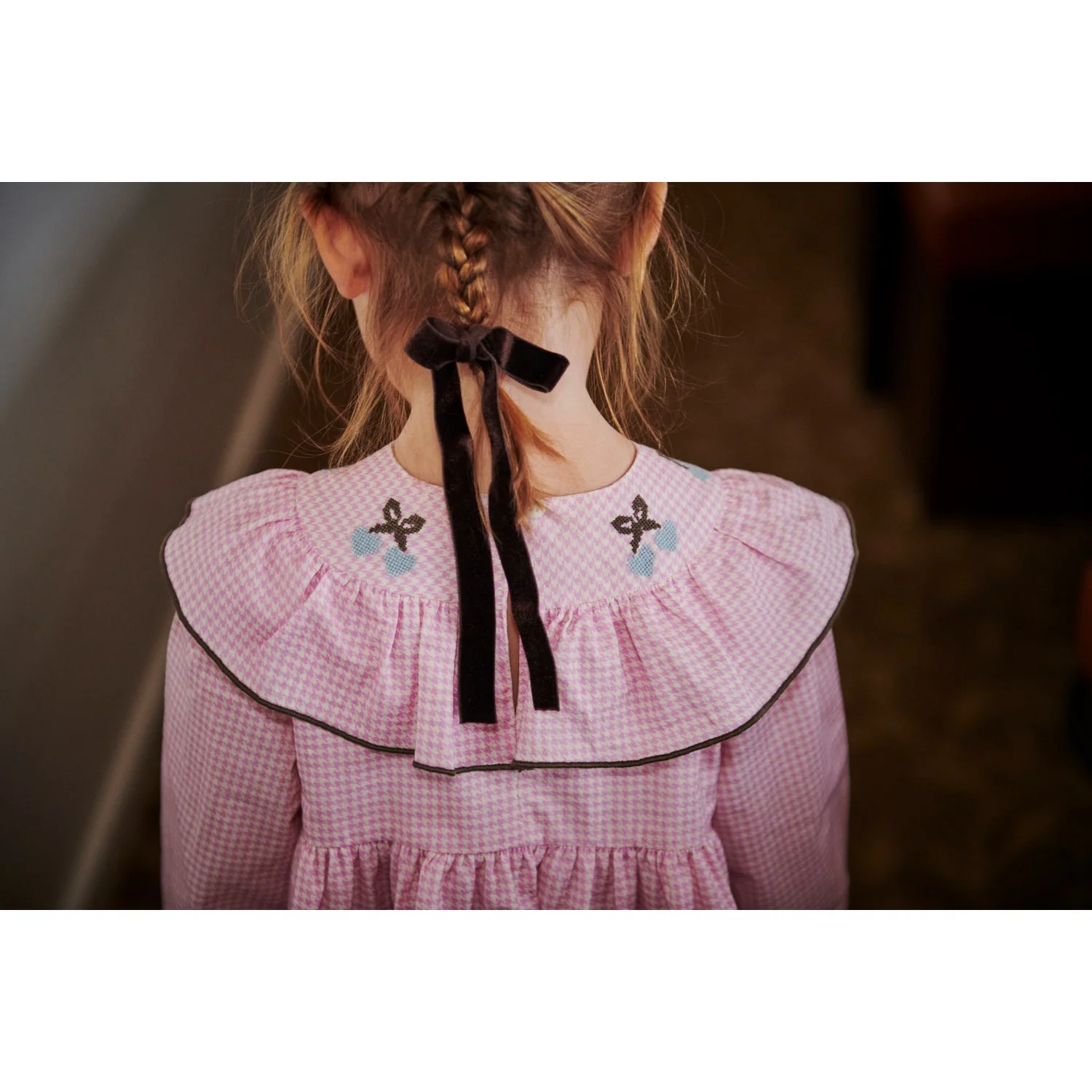 COPENHAGEN COLORS Syringa Comb. Houndstooth Frill Dress W. Embroidery - Image 6