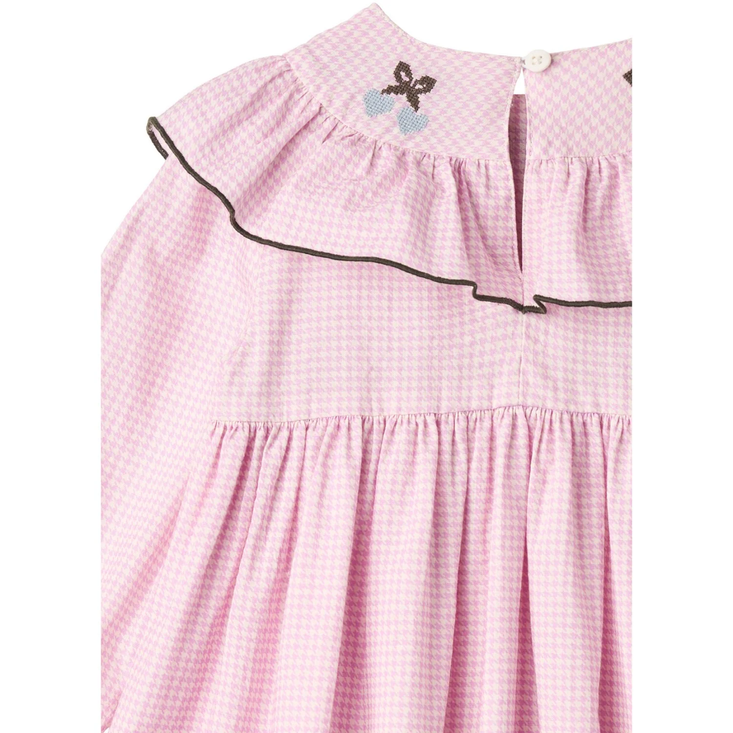 COPENHAGEN COLORS Syringa Comb. Houndstooth Frill Dress W. Embroidery - Image 7