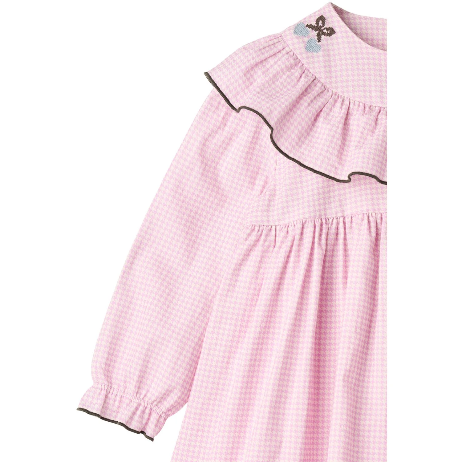 COPENHAGEN COLORS Syringa Comb. Houndstooth Frill Dress W. Embroidery - Image 8