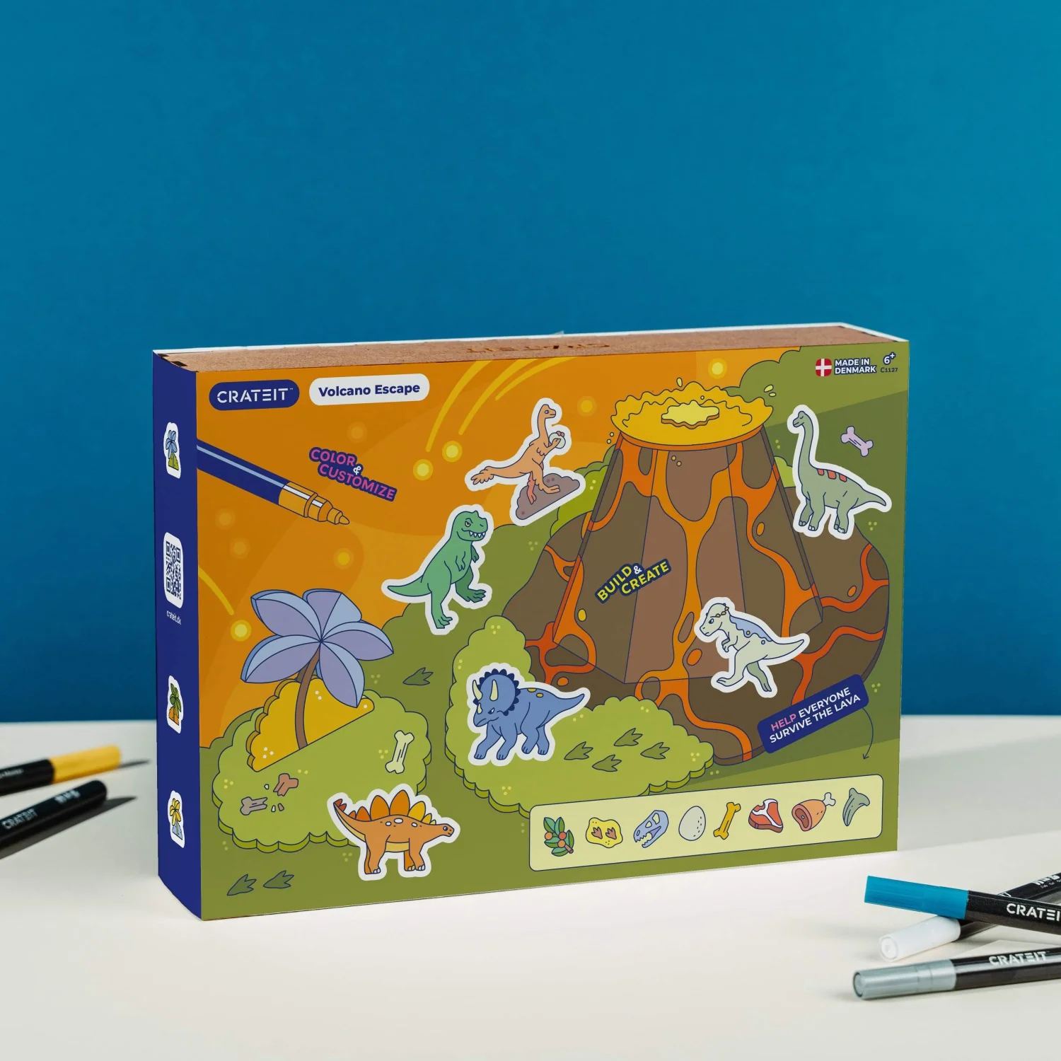 Crateit Dinosaur Wooden Toy Volcano Escape