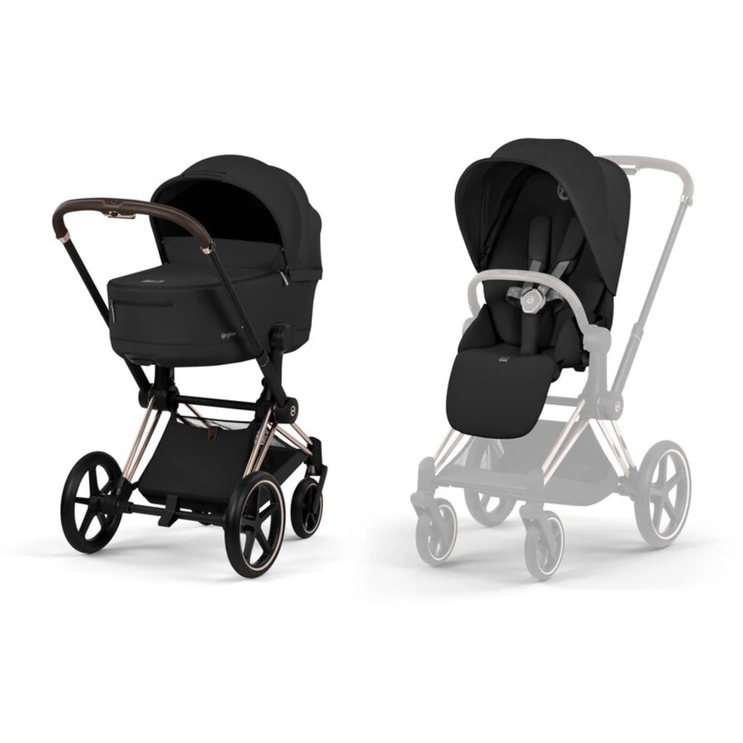 Cybex Sepia Black/Black Priam Comfort Rosegold Including Foldable Cot