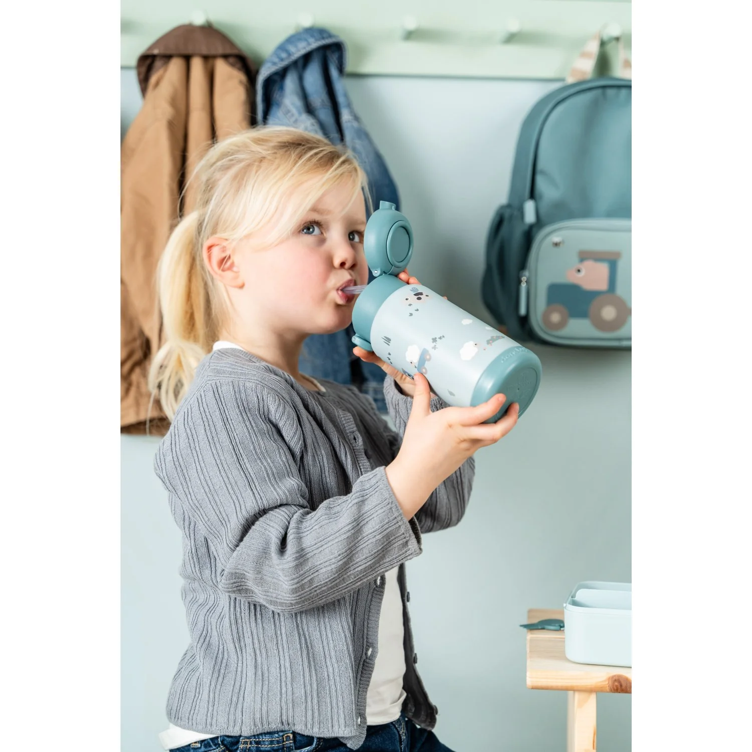 DonebyDeer Blue Tiny Farm Insulated Straw Bottle - Image 2
