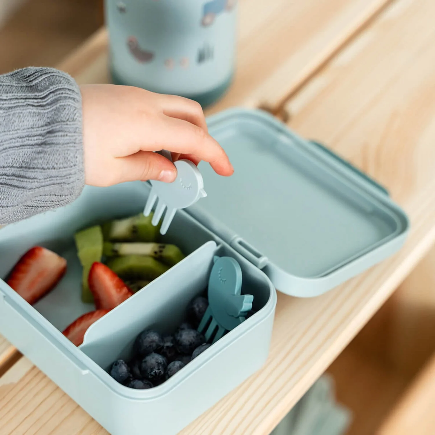 DonebyDeer Blue Tiny Farm Tiny Lunch Box With Snack Picks - Image 2