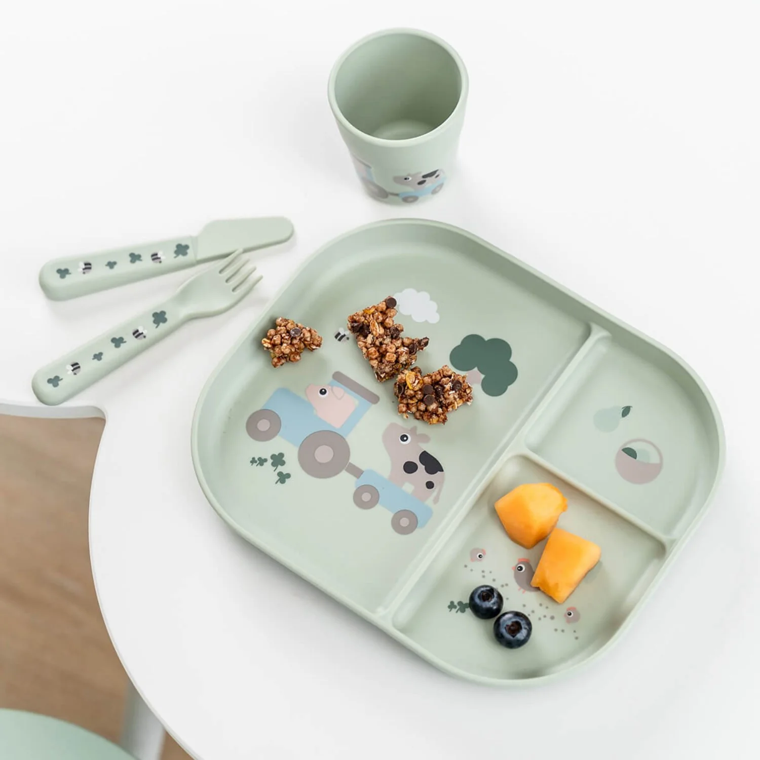 DonebyDeer Green Foodie Dinner Set With Suction Tiny Farm - Image 5
