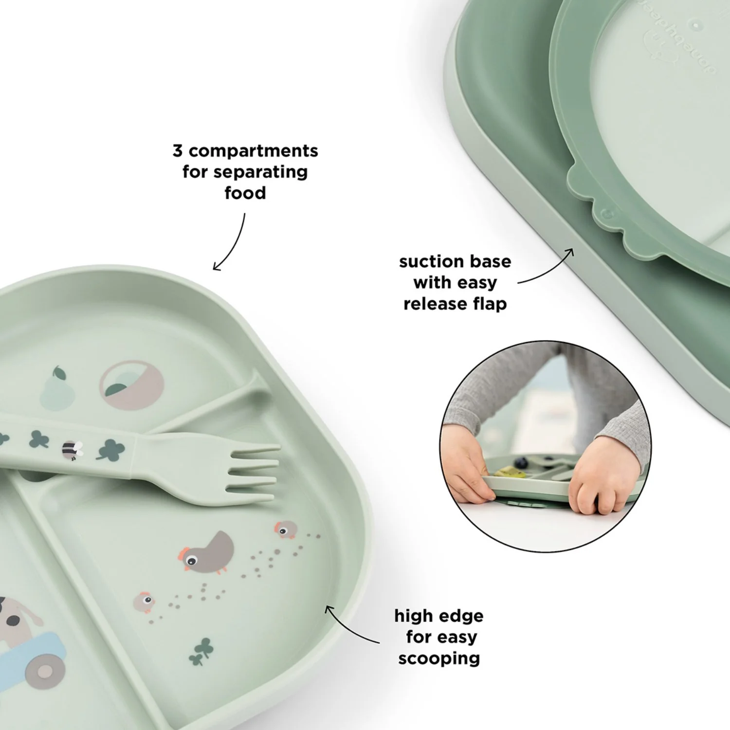 DonebyDeer Green Foodie Dinner Set With Suction Tiny Farm - Image 6