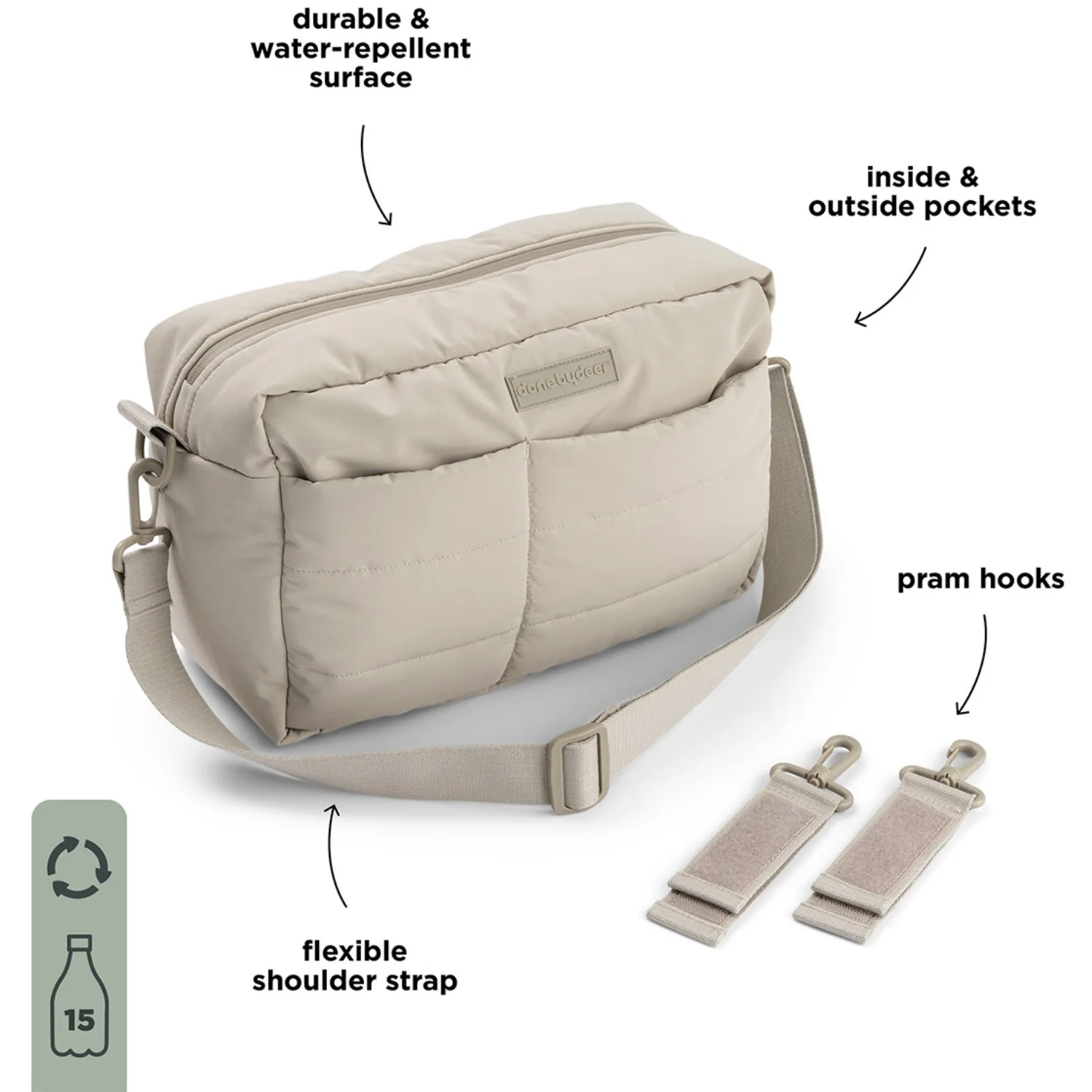 DonebyDeer Sand Quilted Stroller Bag - Image 8