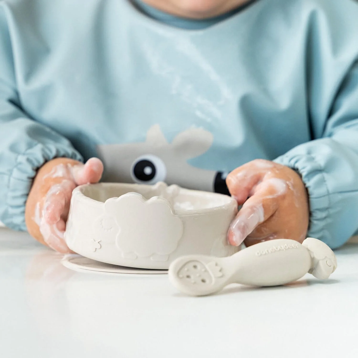 DonebyDeer Sheepy Sand Silicone Stick&Stay Bowl & Baby Spoon - Image 4