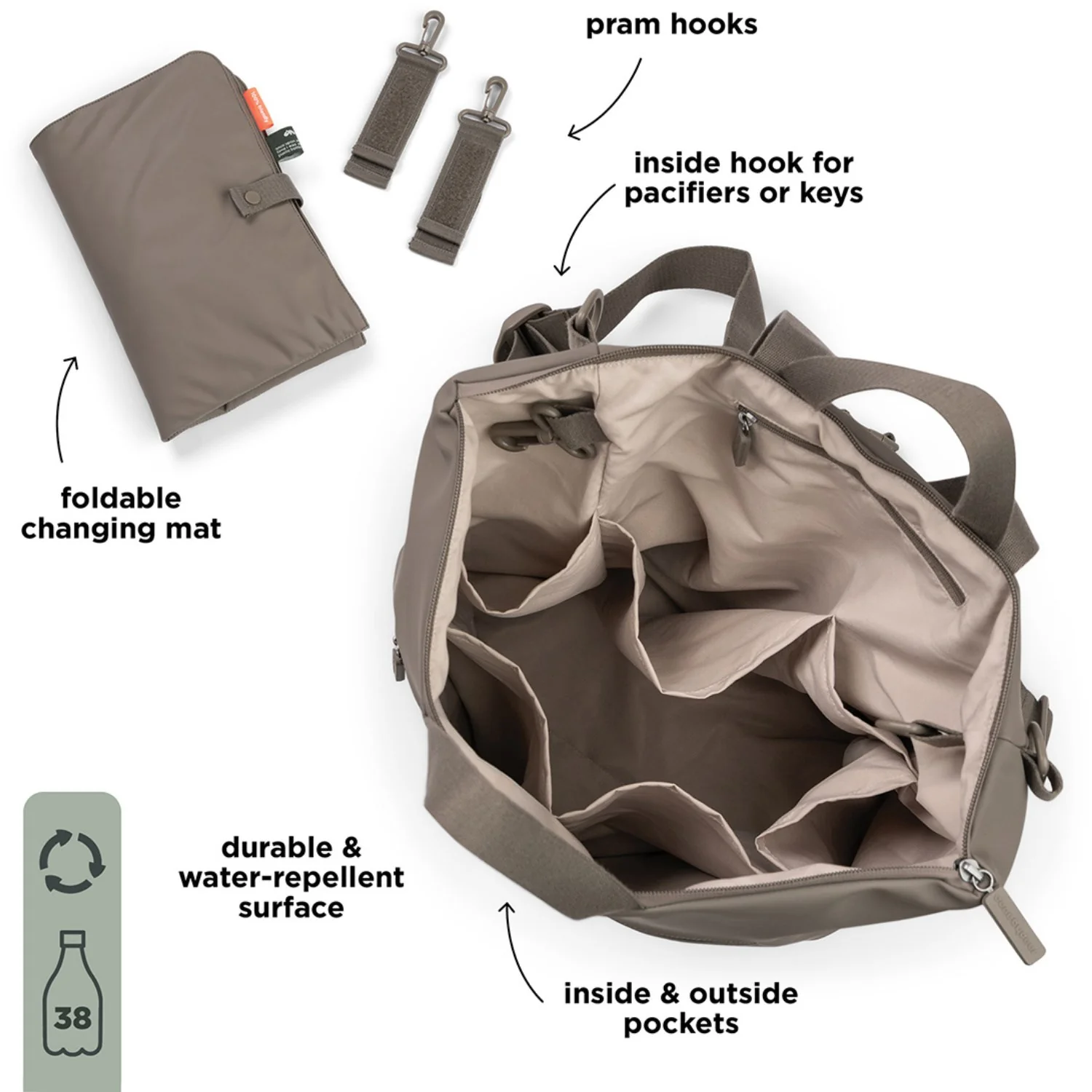 DonebyDeer Taupe Diaper Backpack - Image 12