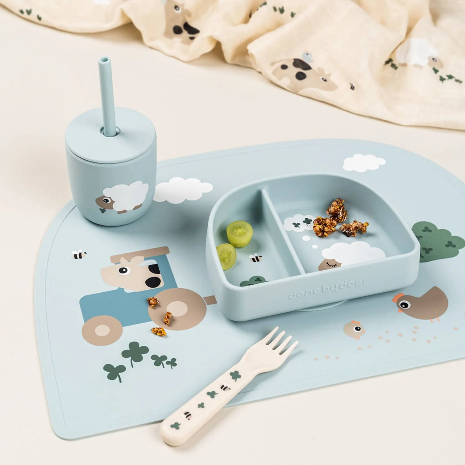 DonebyDeer Tiny Farm Blue Silicone Straw Cup 2-Pack - Image 3
