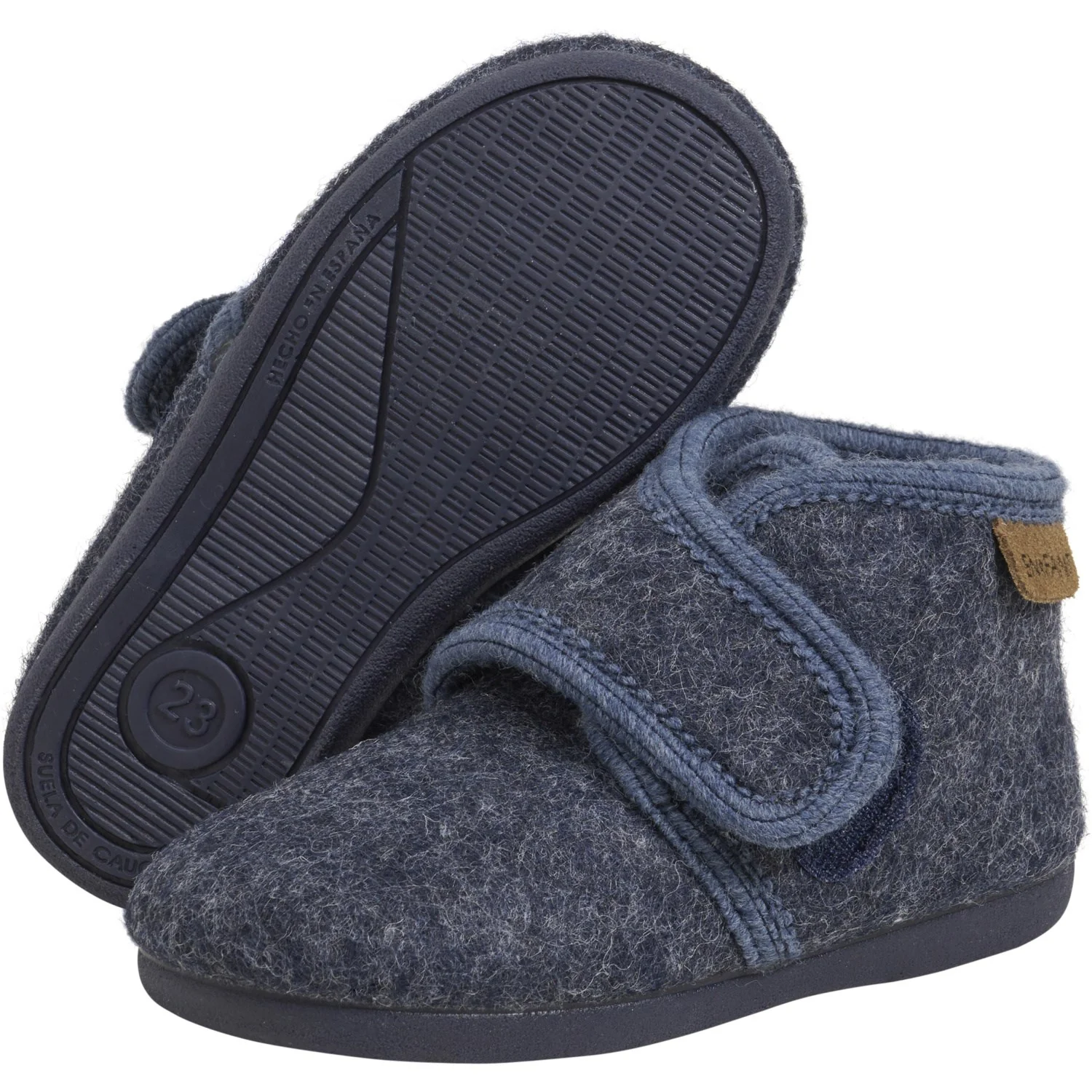 En Fant Navy Melange Slippers Wool Velcro - Image 2