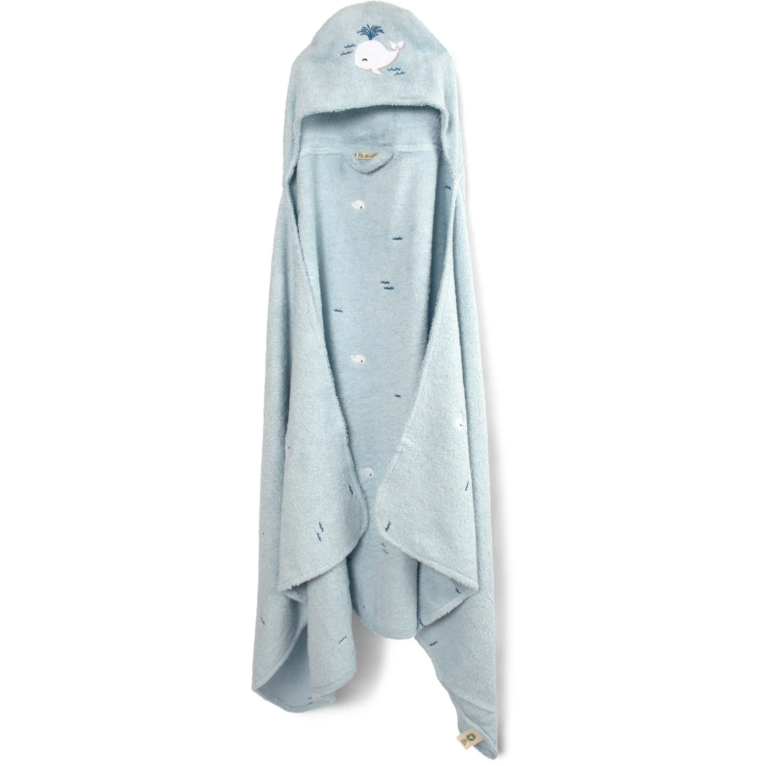 FILIBABBA Christian's Whale Tales Embroidered Bath Towel With Hood GOTS