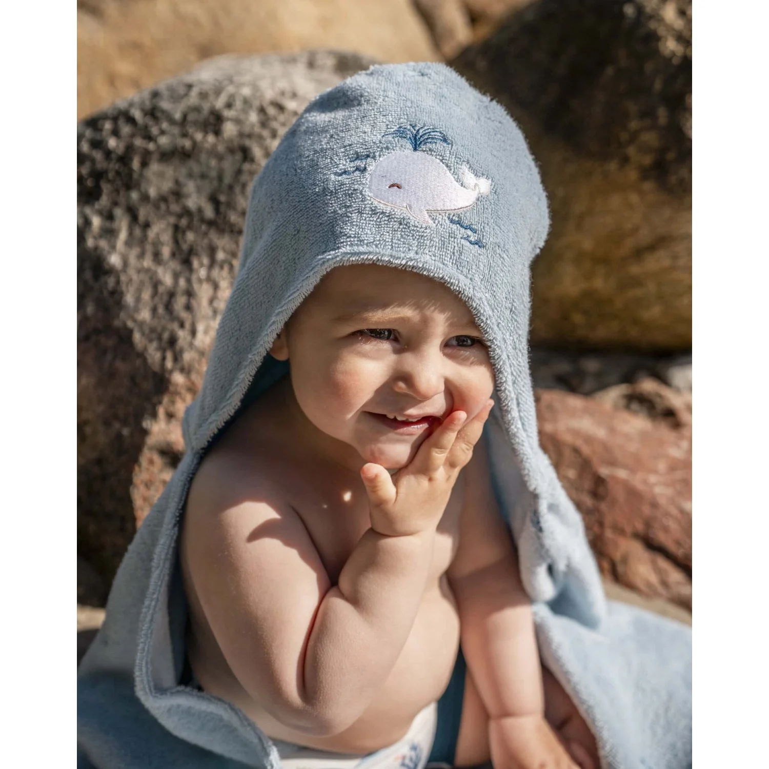FILIBABBA Christian's Whale Tales Embroidered Bath Towel With Hood GOTS - Image 3