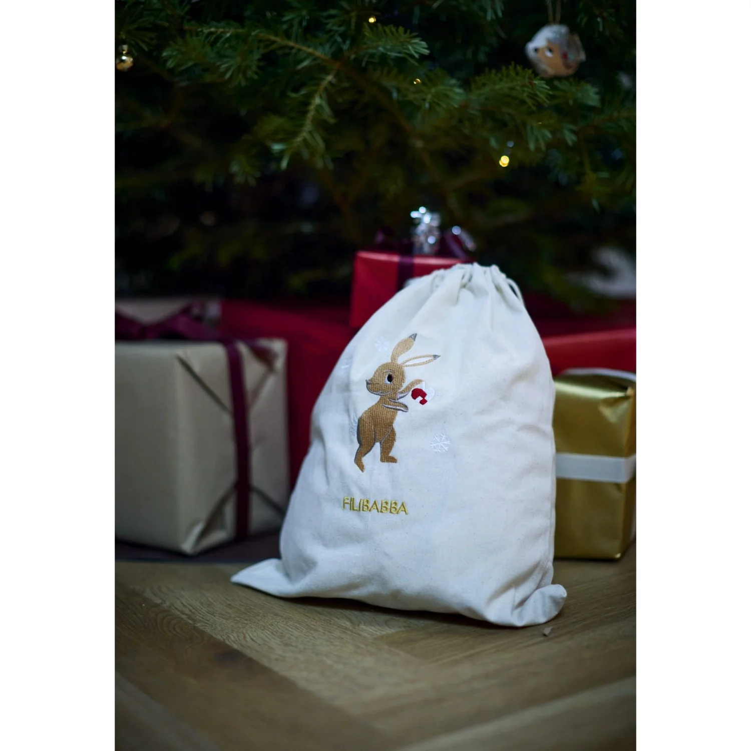 FILIBABBA Hare Embroidered Gift Bag Gots Wonderful Winter Mountain - Image 4